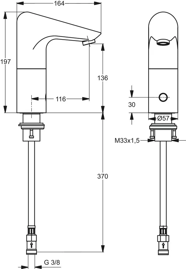 Sensor-Waschtischarmatur Ceraplus, ohne Misch, Netzbetrieben, Ausladung 116mm, Chrom