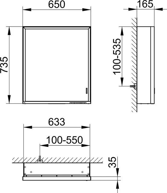 Royal Lumos 14301172203 Spiegelschrank Royal Lumos Vorb./Ansch. l./DALI/lange Tür 650 × 735 × 165 mm silber-eloxiert