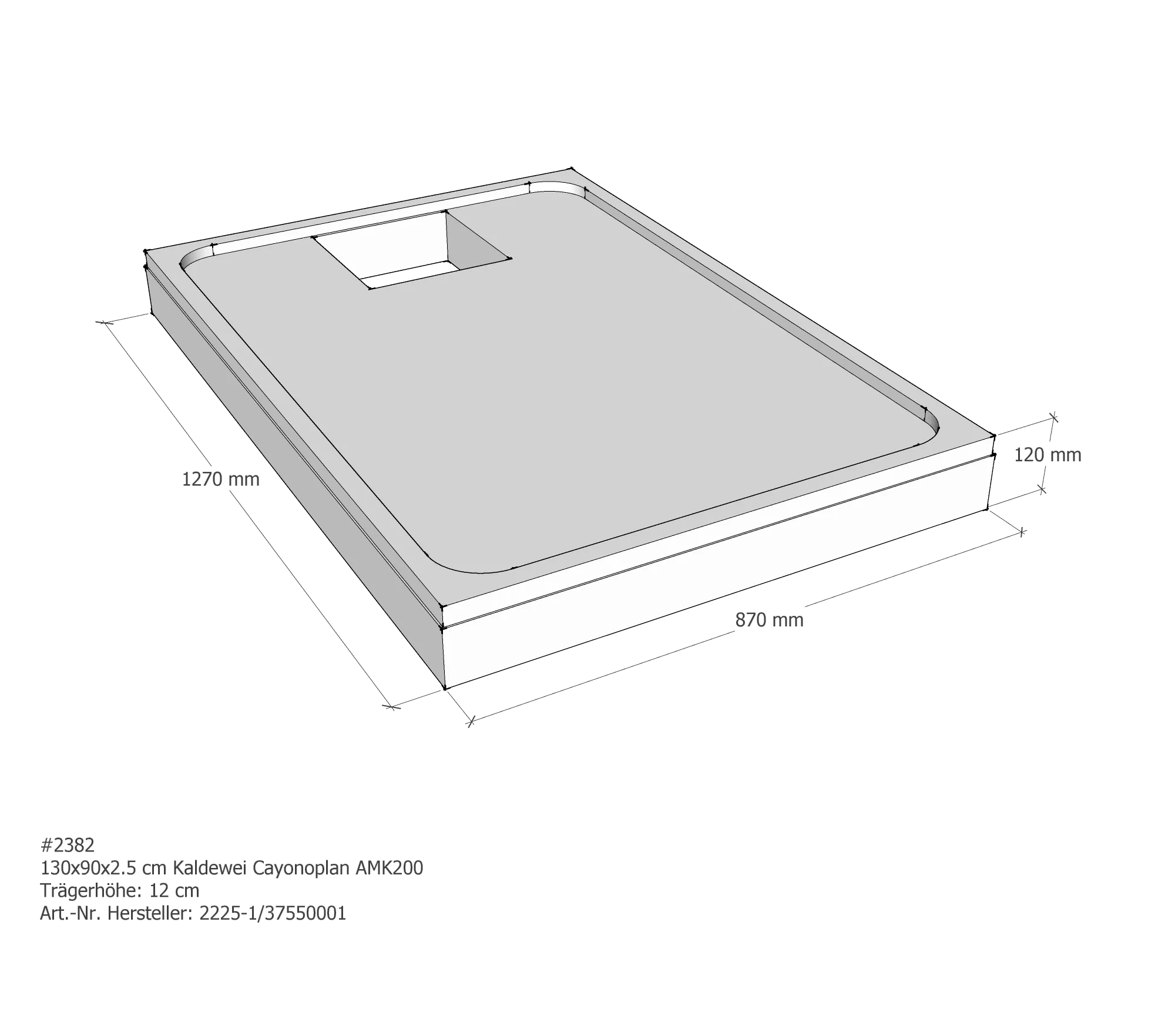 Duschwannenträger passend für Kaldewei Cayonoplan 130 × 90 × 2,5 cm