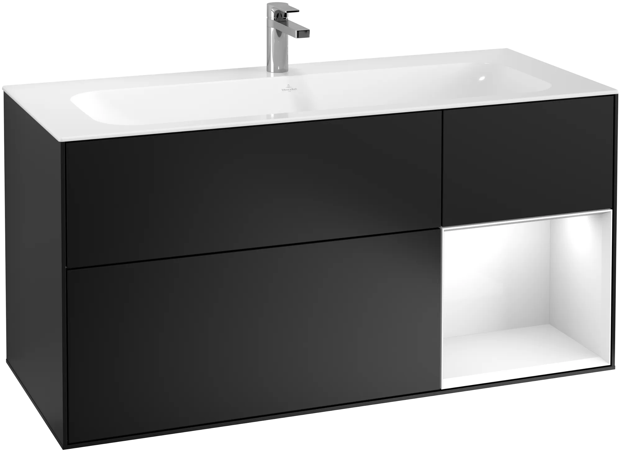 Villeroy & Boch Finion Waschbeckenunterschrank F07, 1196x591x498mm, Black Matt/Glossy White