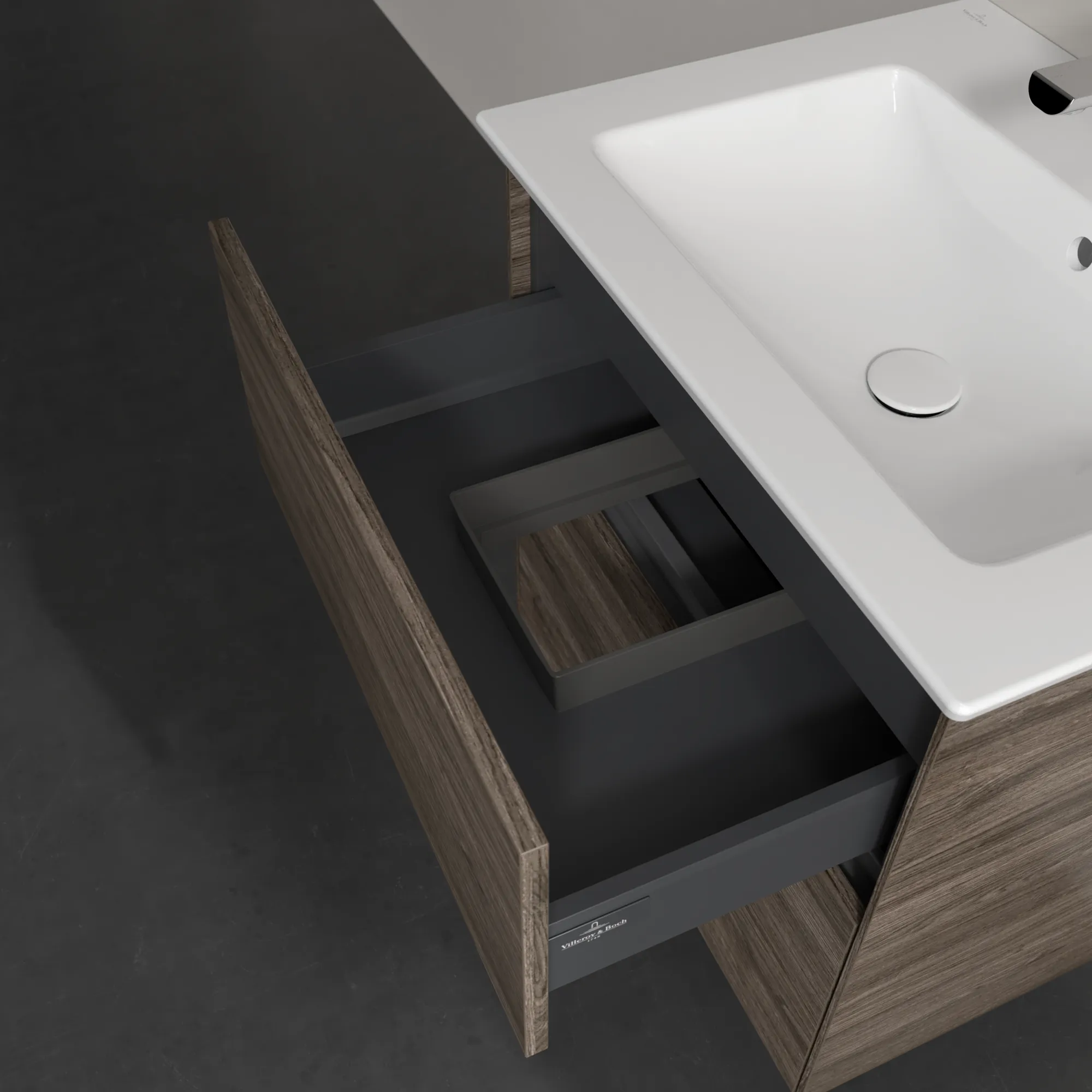 Villeroy & Boch Waschtischunterschrank „Collaro“ 611 × 610 × 480 mm Stone Oak, mit Beleuchtung, für Becken mittig