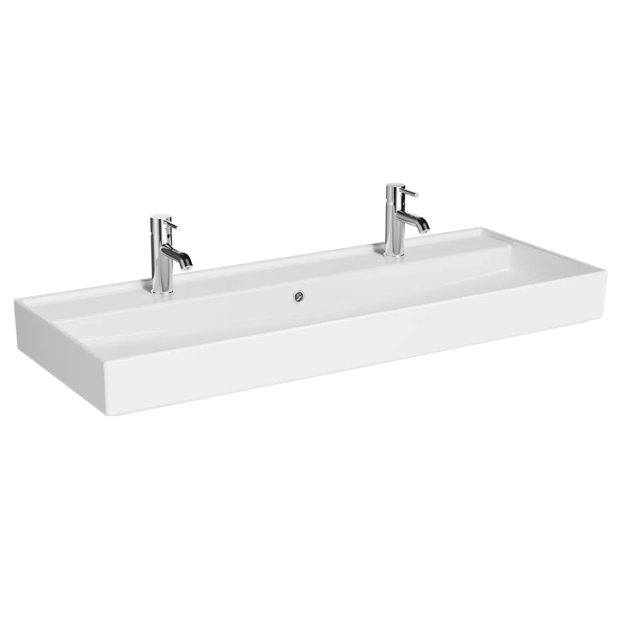 VitrA ArchiPlan Doppelwaschtisch 120 x 46 cm rechteckig wandgebunden, 2 Hahnlöcher, 1 Überlaufloch, Weiss Hochglanz