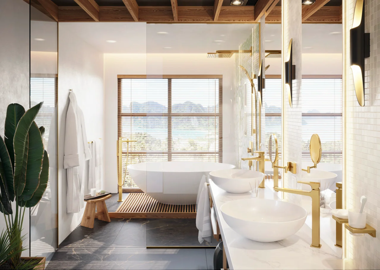 Hansgrohe RainDrain Flex Duschrinne 1000 mm, Polished Gold Optic, wandangebunden, höhenverstellbar um 10 mm, bis zu 60 l/min Ablaufleistung