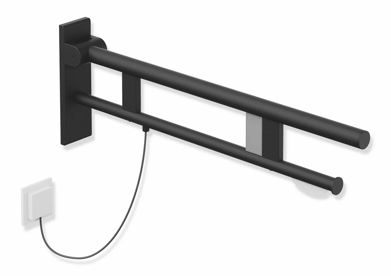 HEWI Stützklappgriff Duo System 900, Edelstahl, 750 mm Ausladung, schwarz