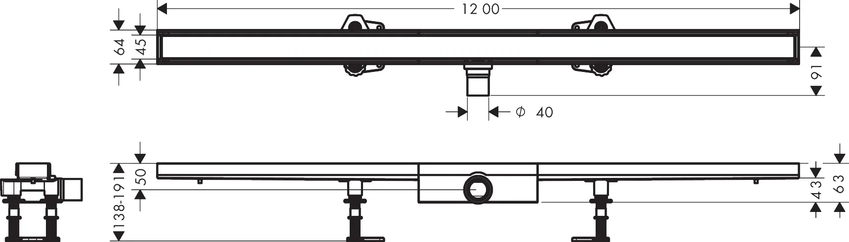 Hansgrohe RainDrain Compact Komplettset Duschrinne 1200mm befliesbar Hansgrohe RainDrain Compact Komplettset Duschrinne 1200mm befliesbar