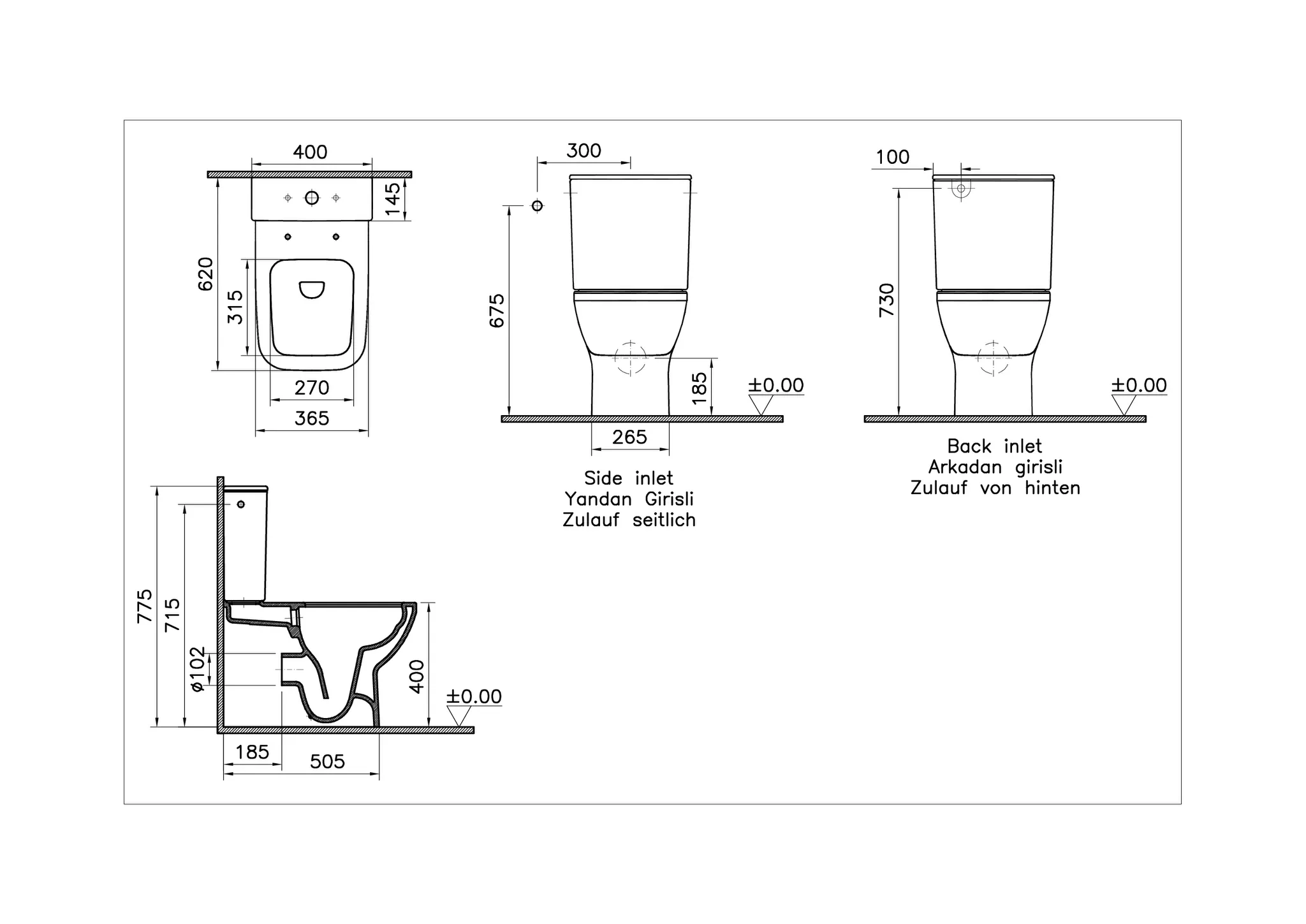 VitrA Integra Square Stand-WC-Kombination VitrA Flush 2.0 Back-To-Wall Weiß Hochglanz
