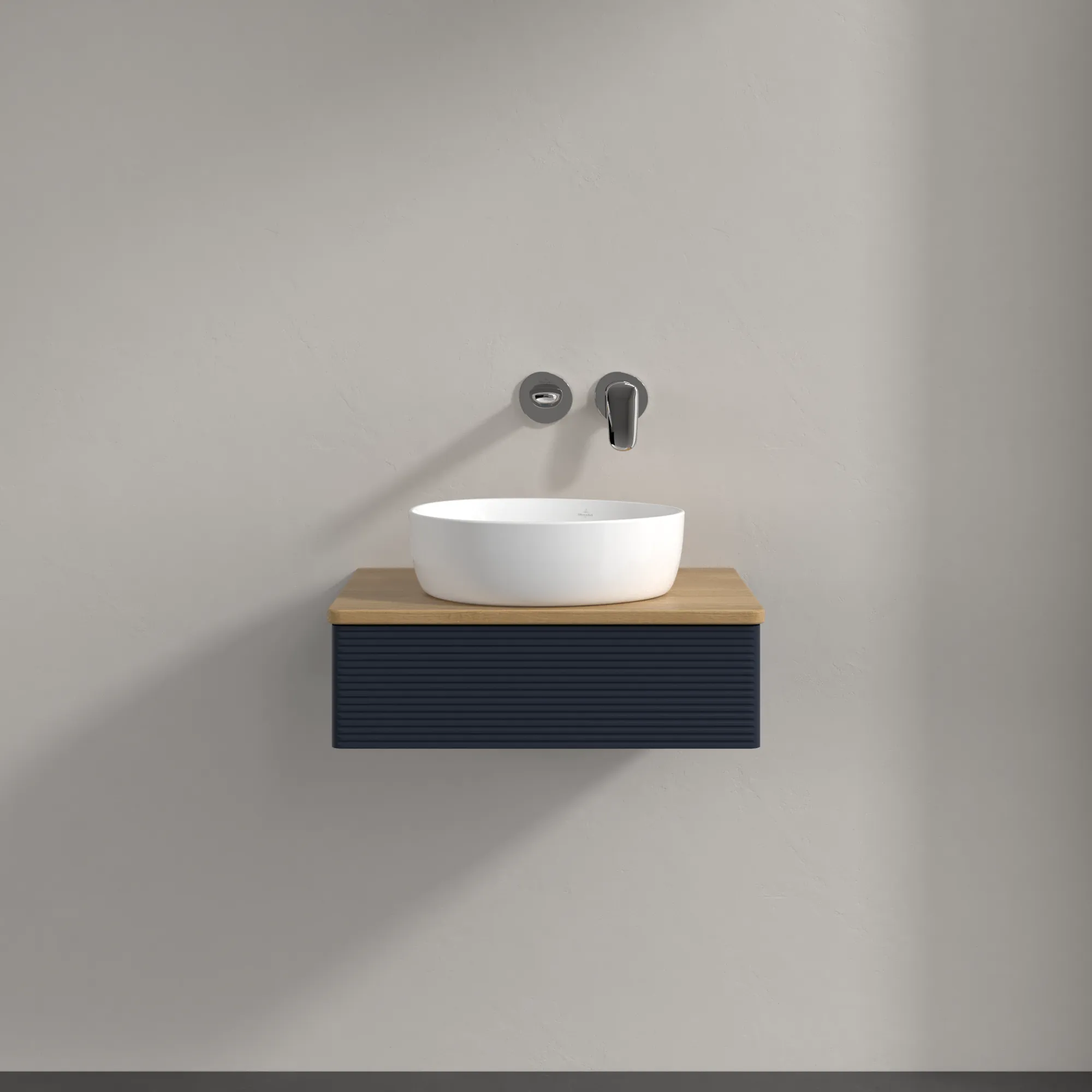 Villeroy & Boch Waschbeckenunterschrank Antao K07_1, 600x190x500 mm, Midnight Blue Matt Lacquer, Massivholz Abdeckplatte, SoftClosing, Push-to-open