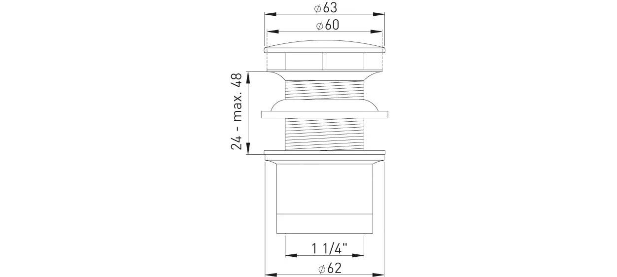 Design-Schaftventil MS vc ohne Überlauf, mit Haube 1 1/4″ x 60 x 50 mm, komplett