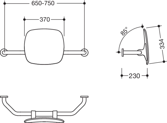 Rückenstütze, WA = 230mm Wandmontag., BM211.2 signalweiß