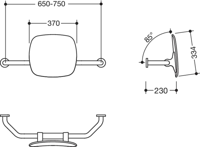 Rückenstütze Fb 98, WA 230mm Wandmontage, BM211.2 reinweiß Rückenstütze Fb 98, WA 230mm Wandmontage, BM211.2 reinweiß