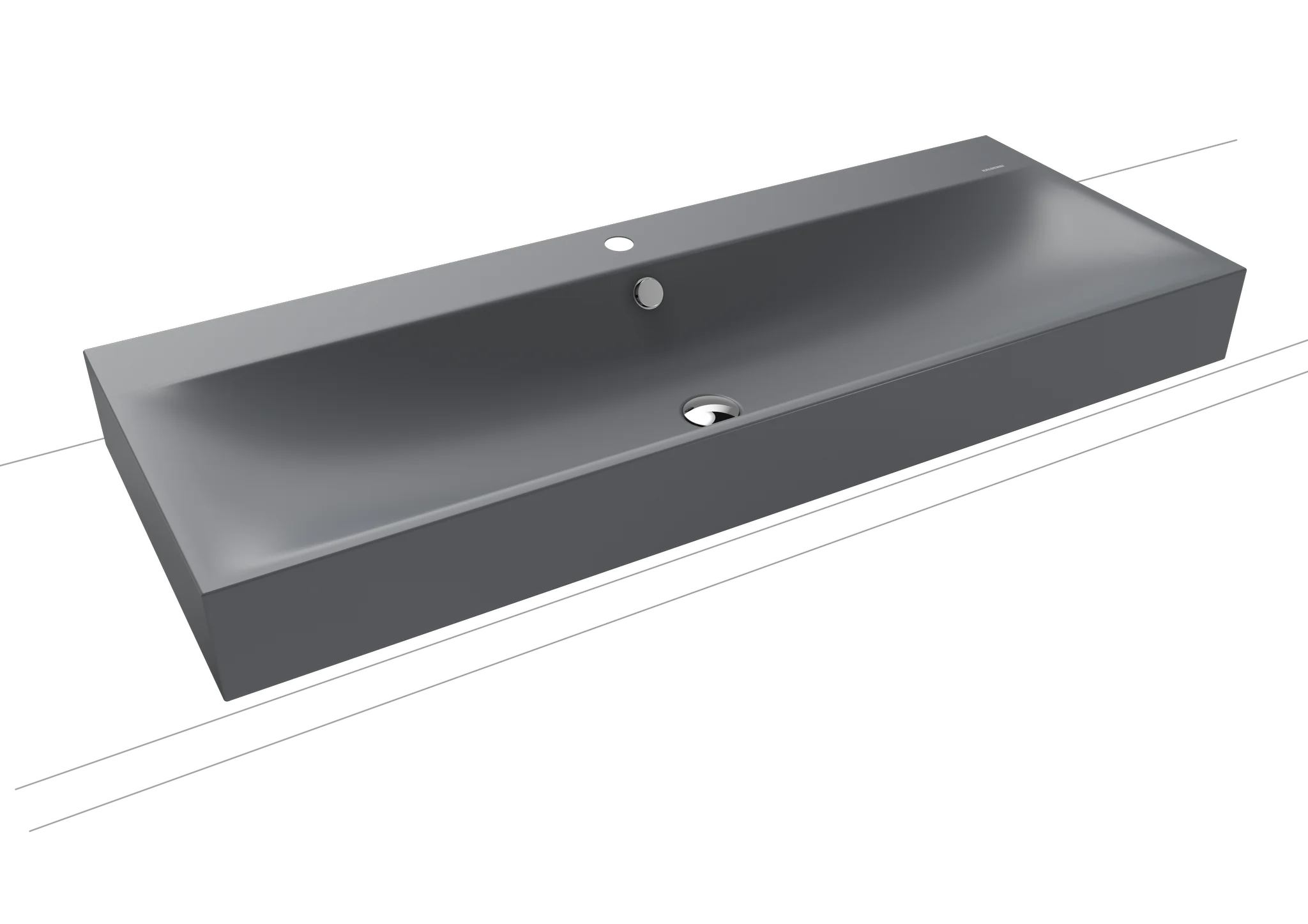 Kaldewei SILENIO Aufsatzwaschtisch, 1200x460 mm, Randhöhe 120 mm, cool grey 70, Perl-Effekt, 3er Hahnlochbohrung, mit Überlauf, Sichtteile schwarz matt 100