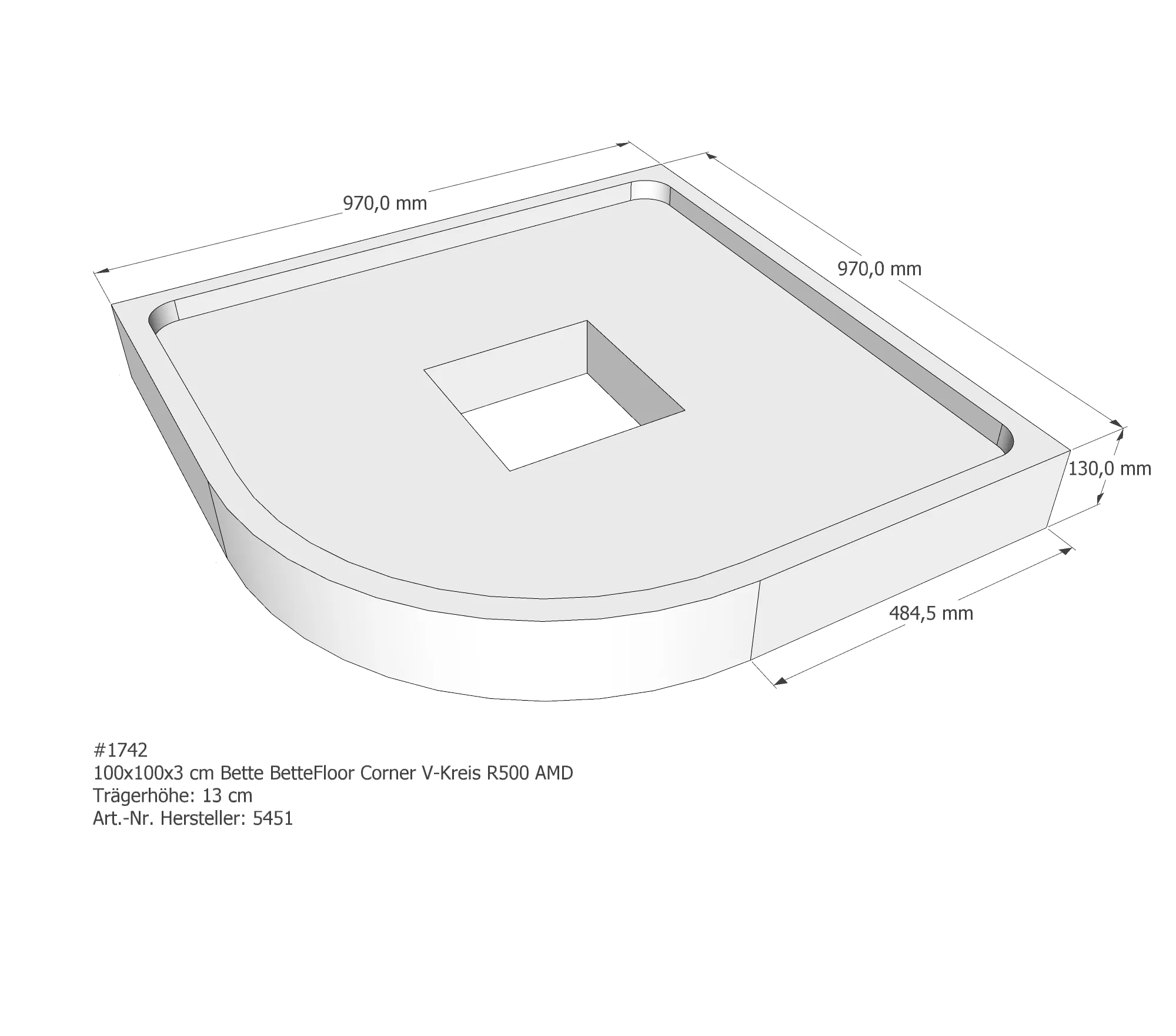Duschwannenträger für Bette Floor Corner 100 × 100 × 3 cm Breite: 100 cm / Länge: 100 cm