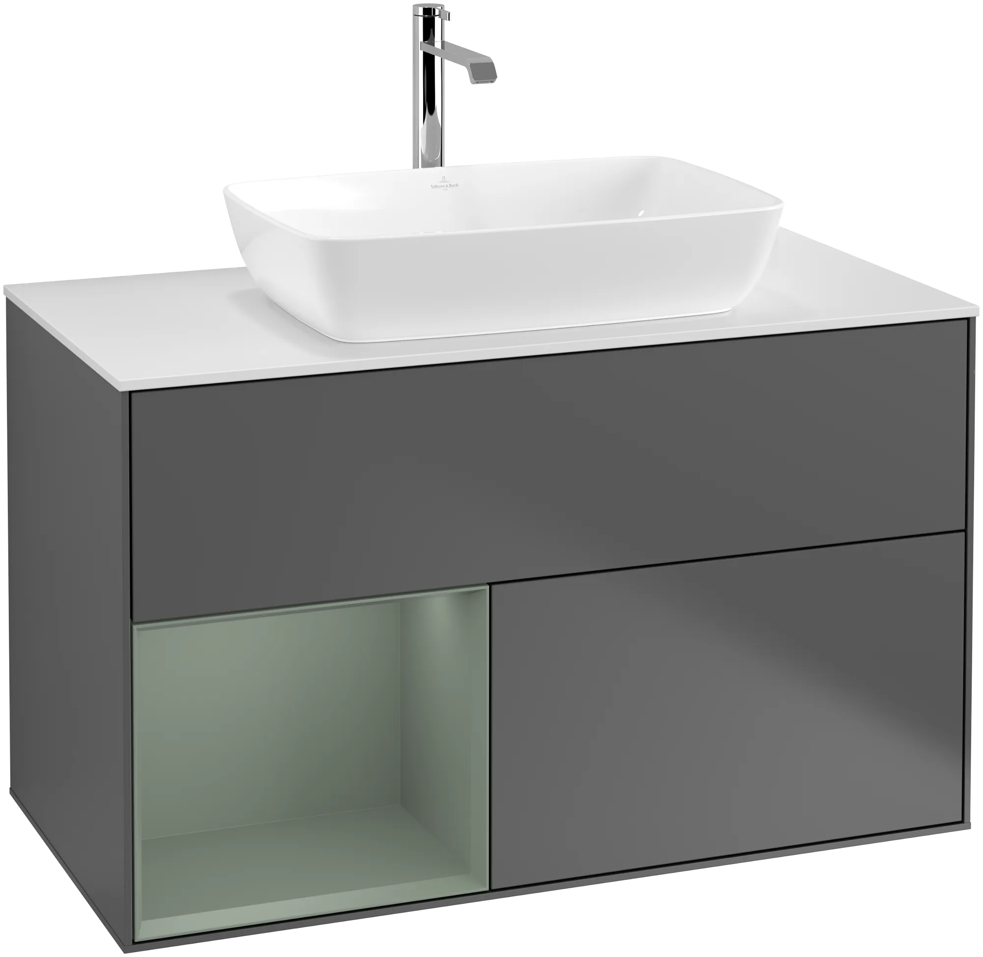 Villeroy & Boch Waschbeckenunterschrank Finion F77, anthrazit matt lackiert / oliv matt lackiert / glass white matt