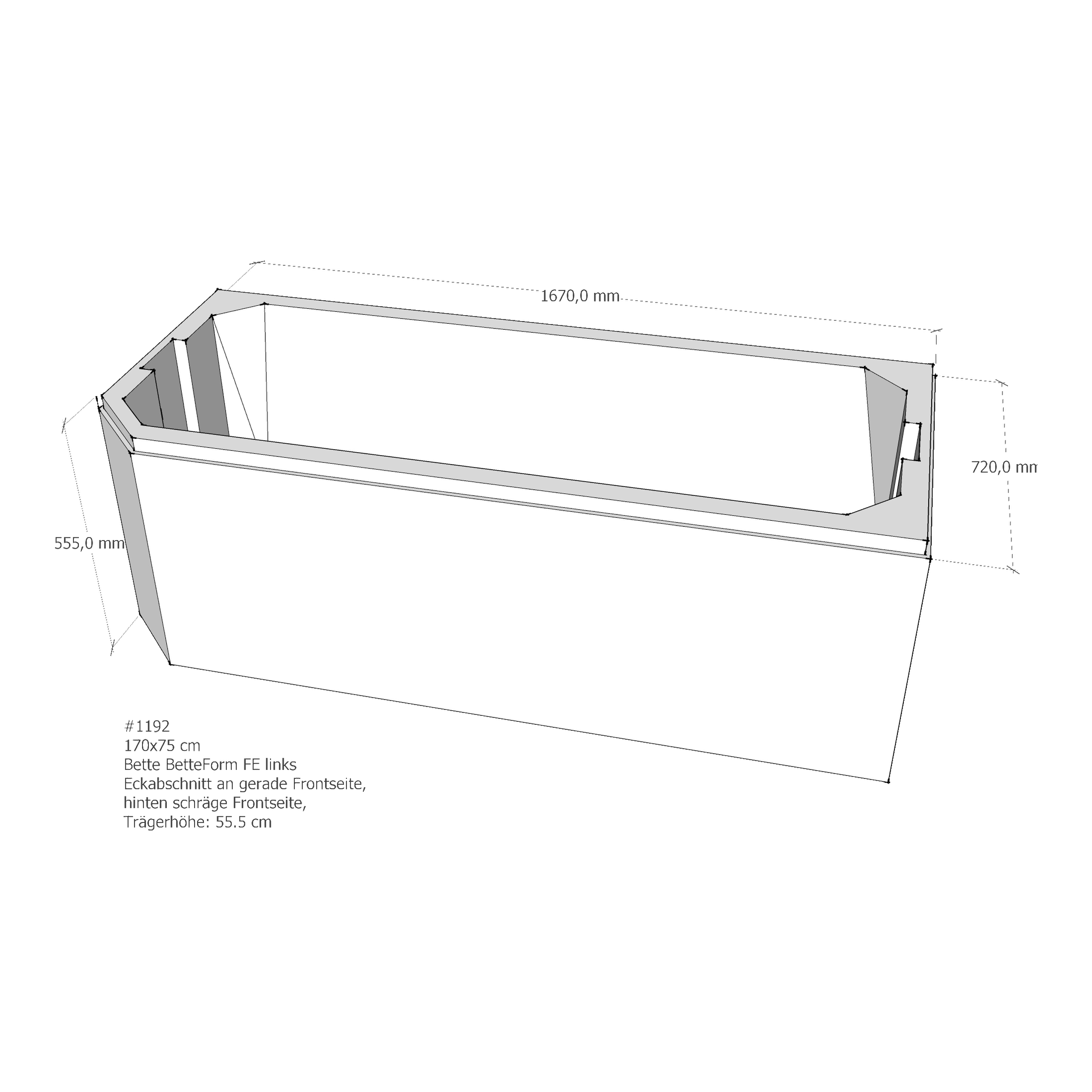 Badewannenträger für Bette BetteProfi-Form FE links 170 × 75 × 42 cm