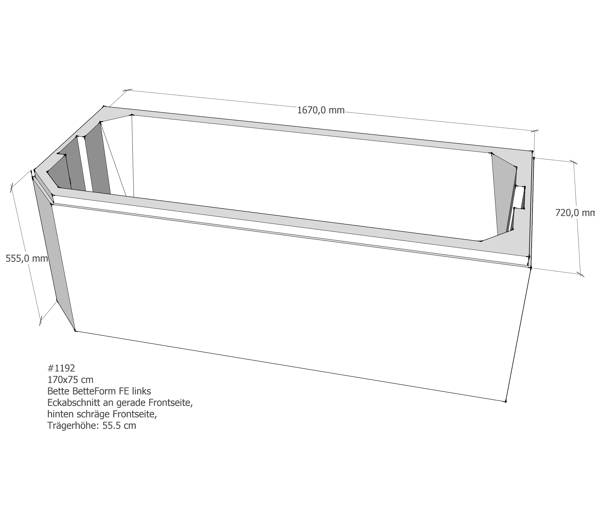 Badewannenträger für Bette Profi-Form FE links gerade Frontseite 170 × 75 × 42 cm Badewannenträger für Bette Profi-Form FE links gerade Frontseite 170 × 75 × 42 cm