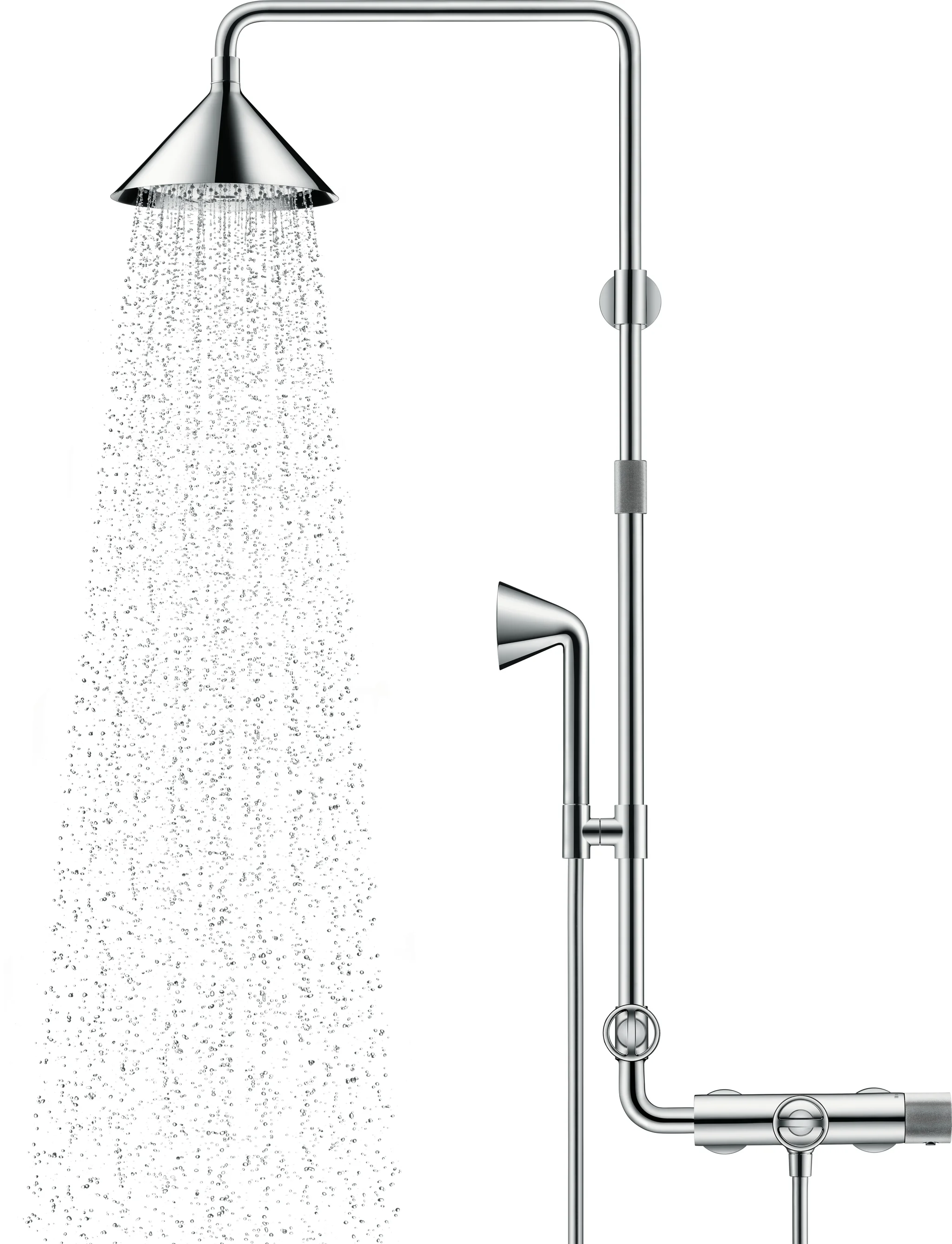 Hansgrohe AXOR Showers/front Showerpipe mit Thermostat und Kopfbrause 240 2jet, Chrom, Brausekopfgröße: 279 mm, Brausearmlänge: 470 mm Hansgrohe AXOR Showers/front Showerpipe mit Thermostat und Kopfbrause 240 2jet, Chrom, Brausekopfgröße: 279 mm, Brausearmlänge: 470 mm