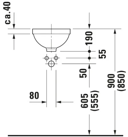 Einbauwaschtisch Architec 275 mm EB v.u.,m.ÜL,o.HLB,u.glasiert,weiß