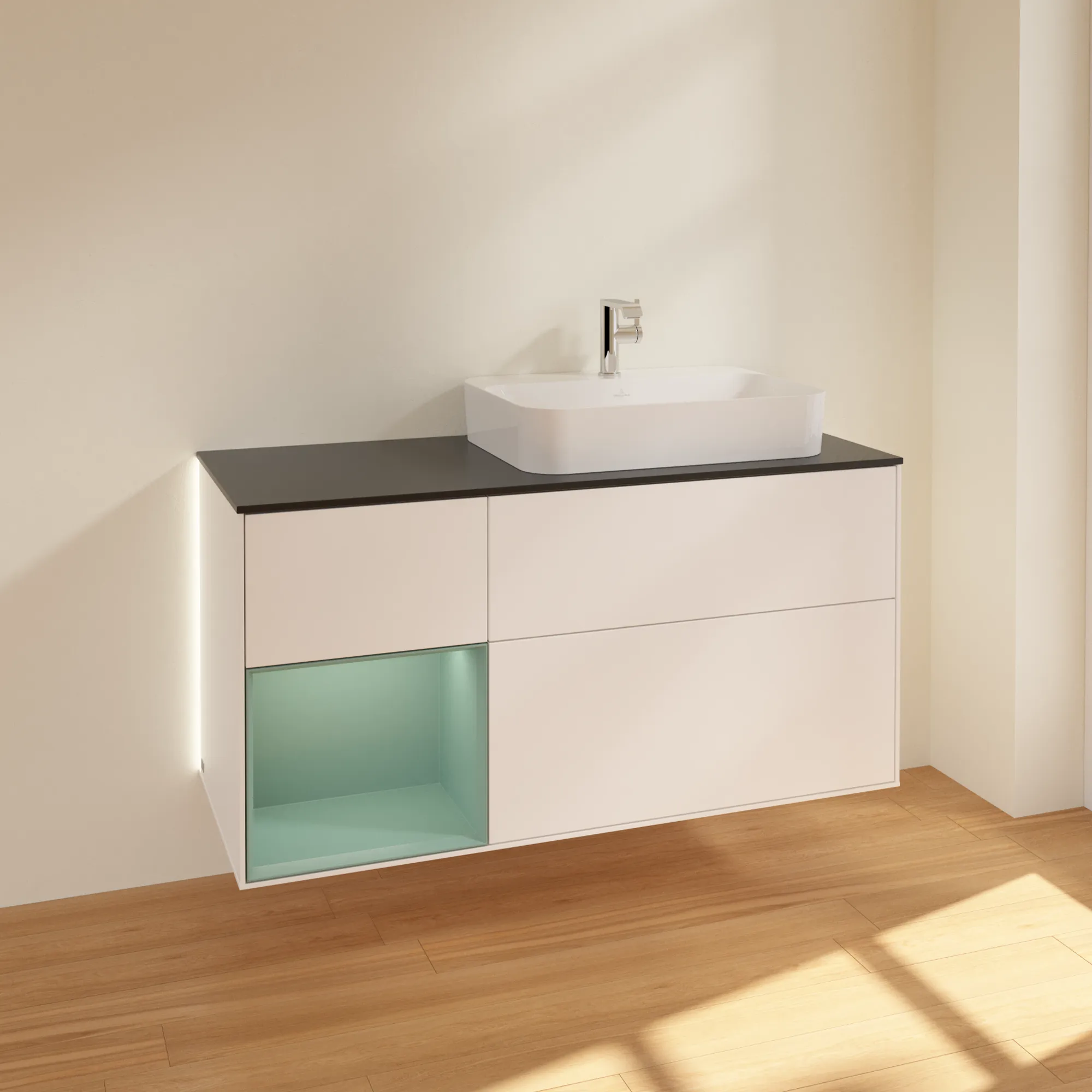 Villeroy & Boch Waschtischunterschrank „Finion“ für Schrankwaschtisch 120 × 60,3 × 50,1 cm 3 Schubladen, für Waschtischposition rechts, inkl. Beleuchtung rechts