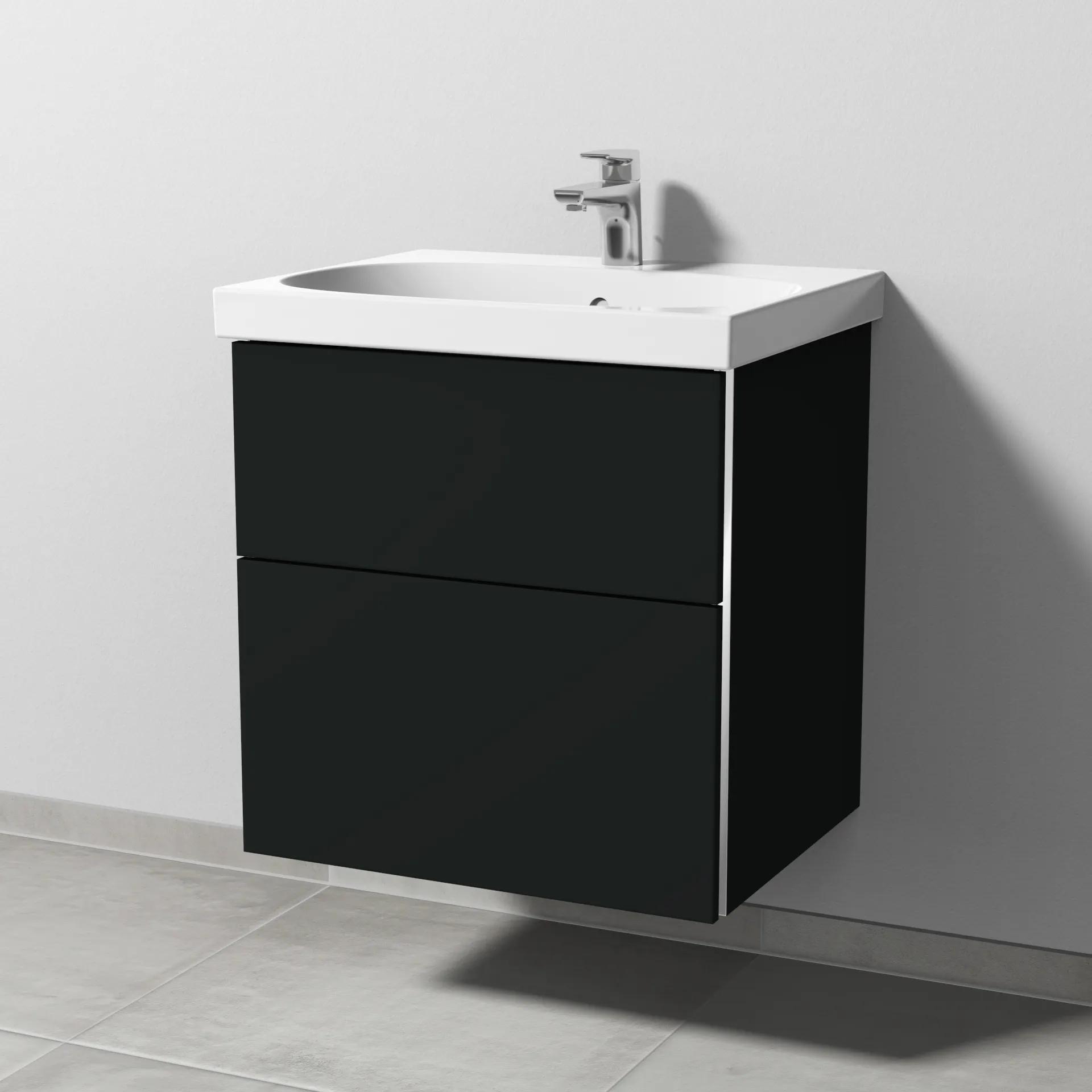 Sanipa Waschtischunterschrank „3way“ passend zu Keramik-Waschtische Acanto von Geberit 570 × 586 × 467 mm in Vulkan (matt), mit Hahnlochbohrung,