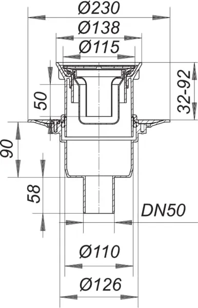 Bodenablauf 30 ERP 12, DN 50, d: 115 mm