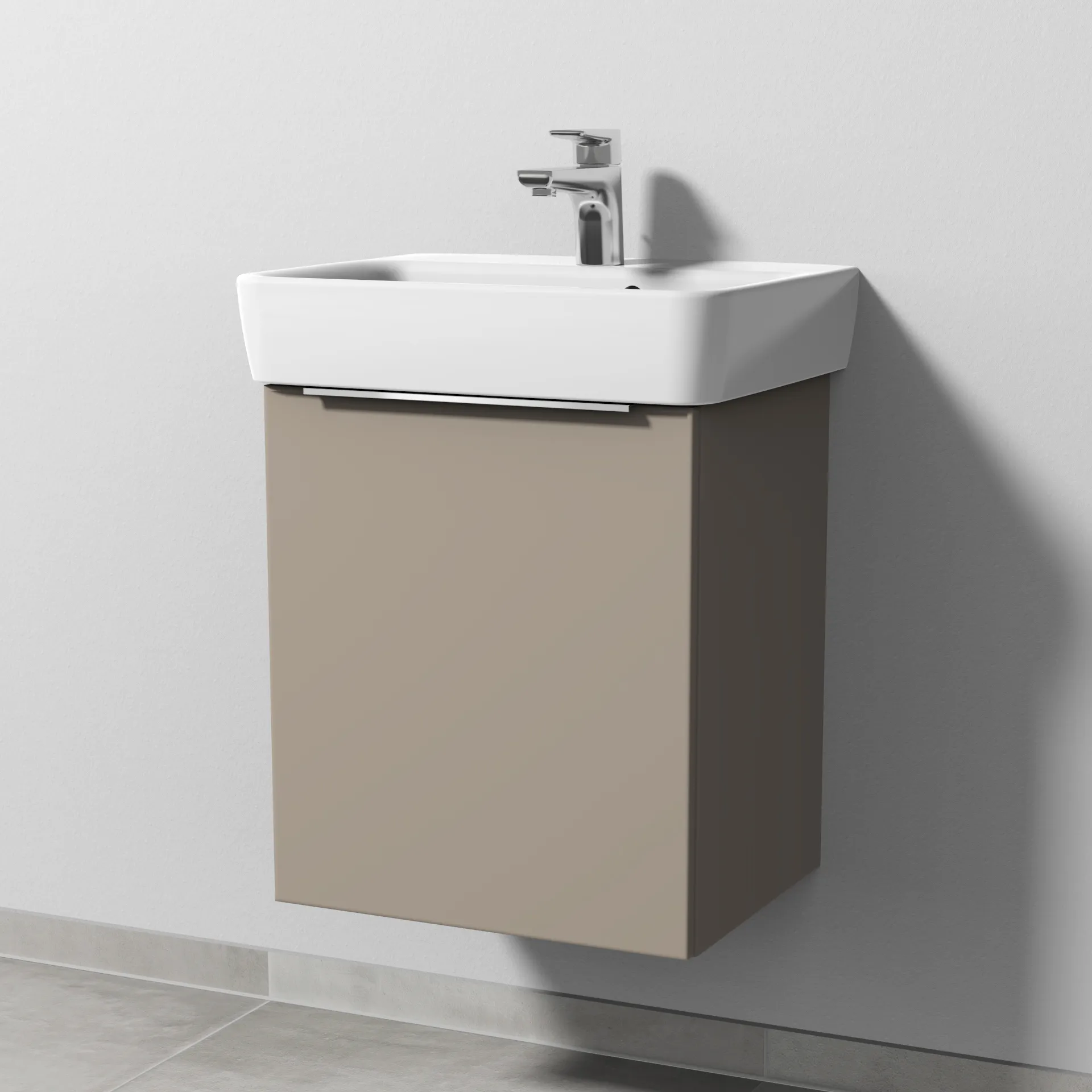 Sanipa Waschtischunterschrank „3way“ passend zu Keramik-Waschtische Renova Plan von Geberit 440 × 520 × 352 mm in Sandgrau (matt), Anschlag links