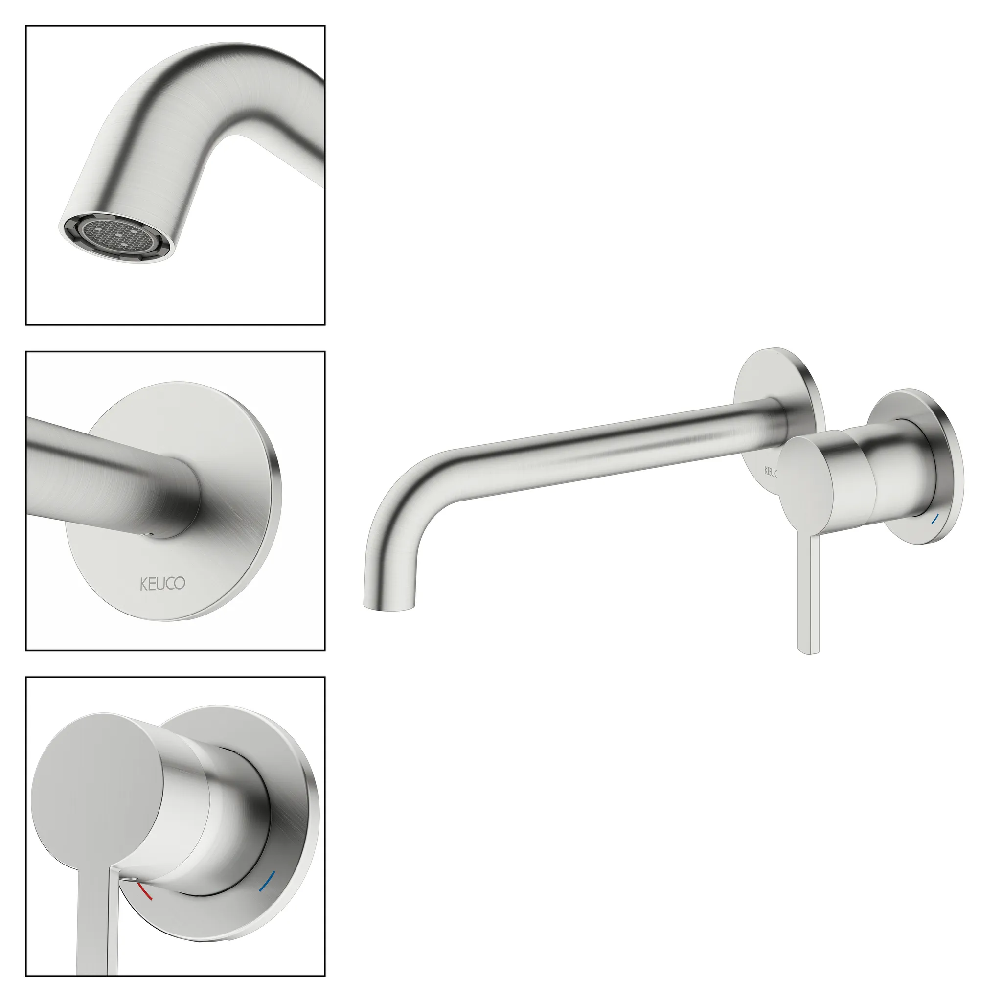 KEUCO PLAN BLUE Einhebel-Waschtischmischer Unterputz, 2-Loch, Edelstahl-finish, Ausladung 225 mm