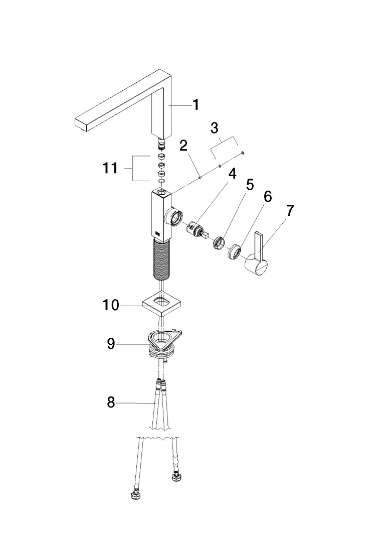 Dornbracht LOT Einhebelmischer - Ausladung 236 mm schwenkbarer Auslauf 360Grad luftangereicherter Strahl Durchfluss max. 8 l/min bei 3 bar Fließdruck bleifrei