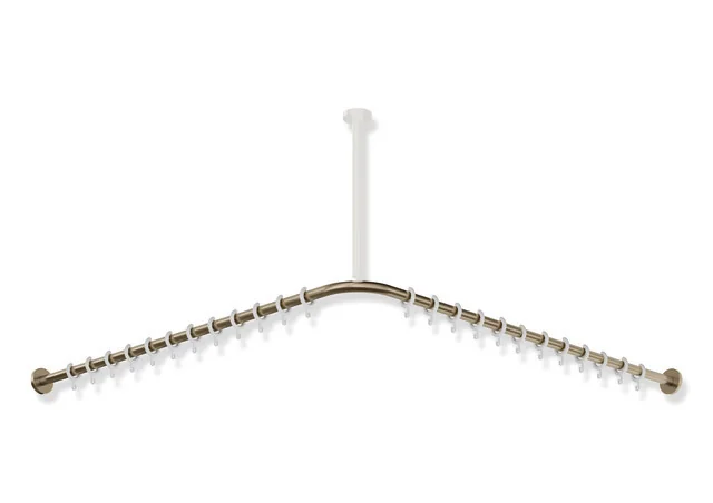 HEWI Vorhangstange System 900, Edelstahl PVD Bronze gebürstet, Achsmaß 1.187 x 1.187 mm, 24 Ringe aus POM, Stangendurchmesser 25 mm