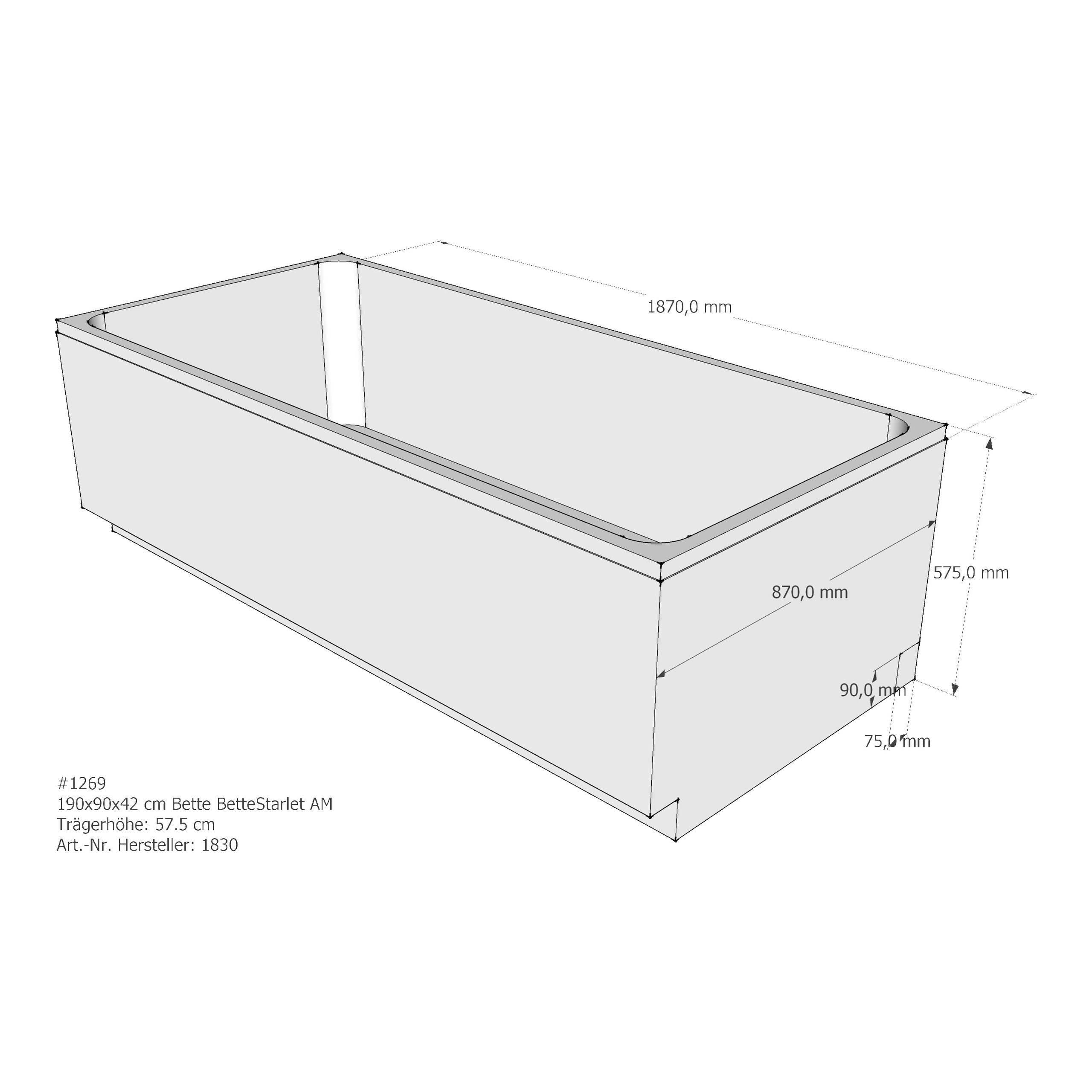 Badewannenträger für Bette Starlet 190 × 90 × 42 cm Breite: 90 cm / Länge: 190 cm Badewannenträger für Bette Starlet 190 × 90 × 42 cm Breite: 90 cm / Länge: 190 cm
