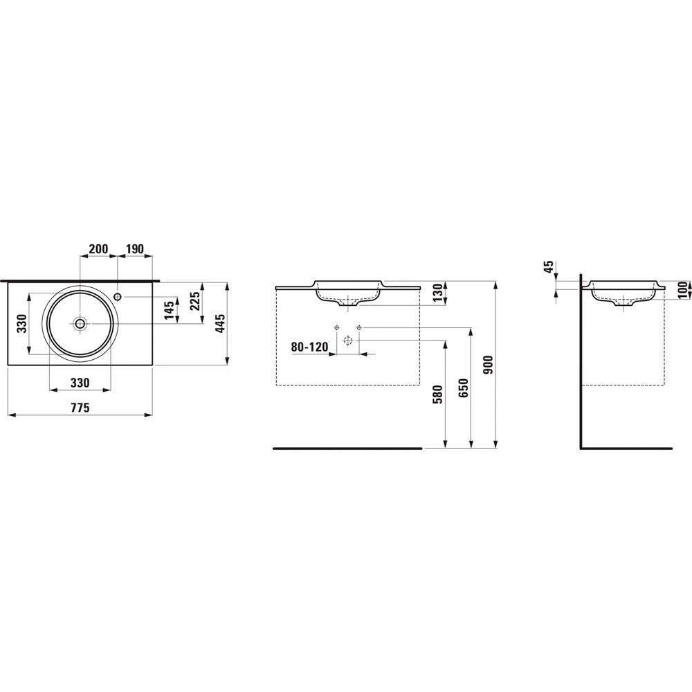 LANI 775x445 Möbelwaschtisch Slim aus Marbond, Ablage links und rechts, ohne Überlauf, weiß LANI 775x445 Möbelwaschtisch Slim aus Marbond, Ablage links und rechts, ohne Überlauf, weiß