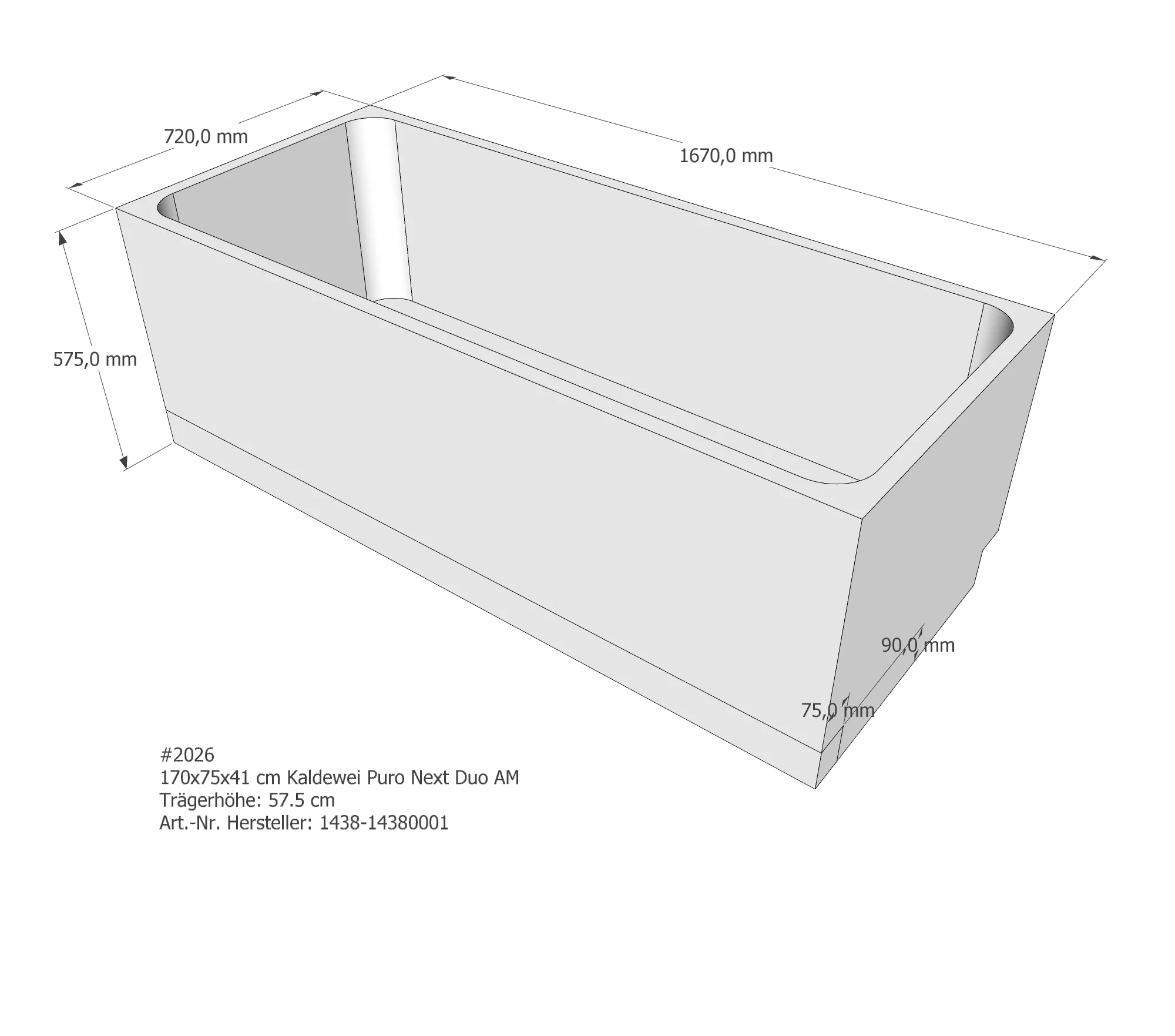 Badewannenträger passend für Kaldewei 170 × 75 × 41 cm