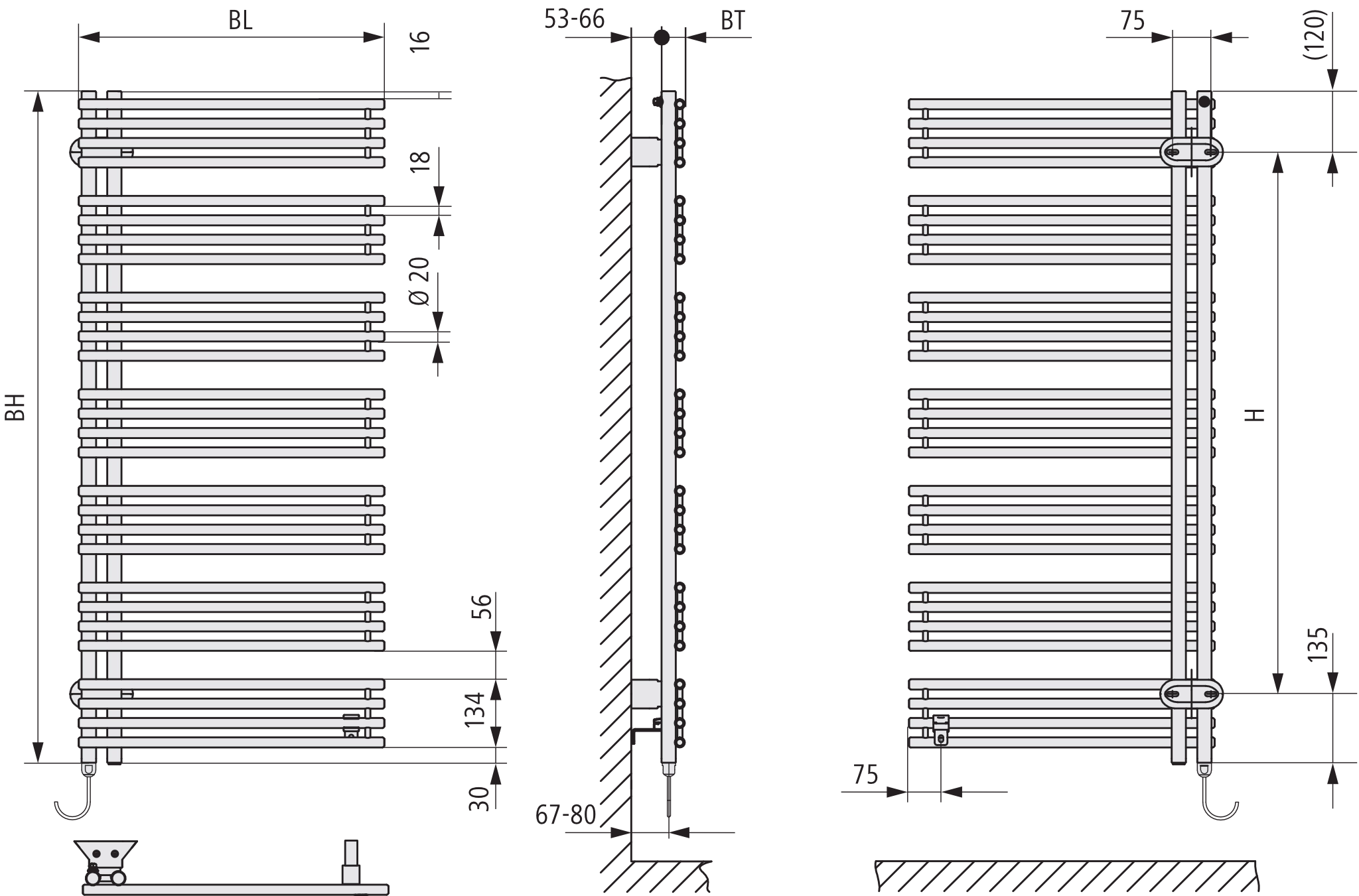 Kermi Design-Elektroheizkörper „Diveo®-E“ 60 × 170 cm in Farbkonzept