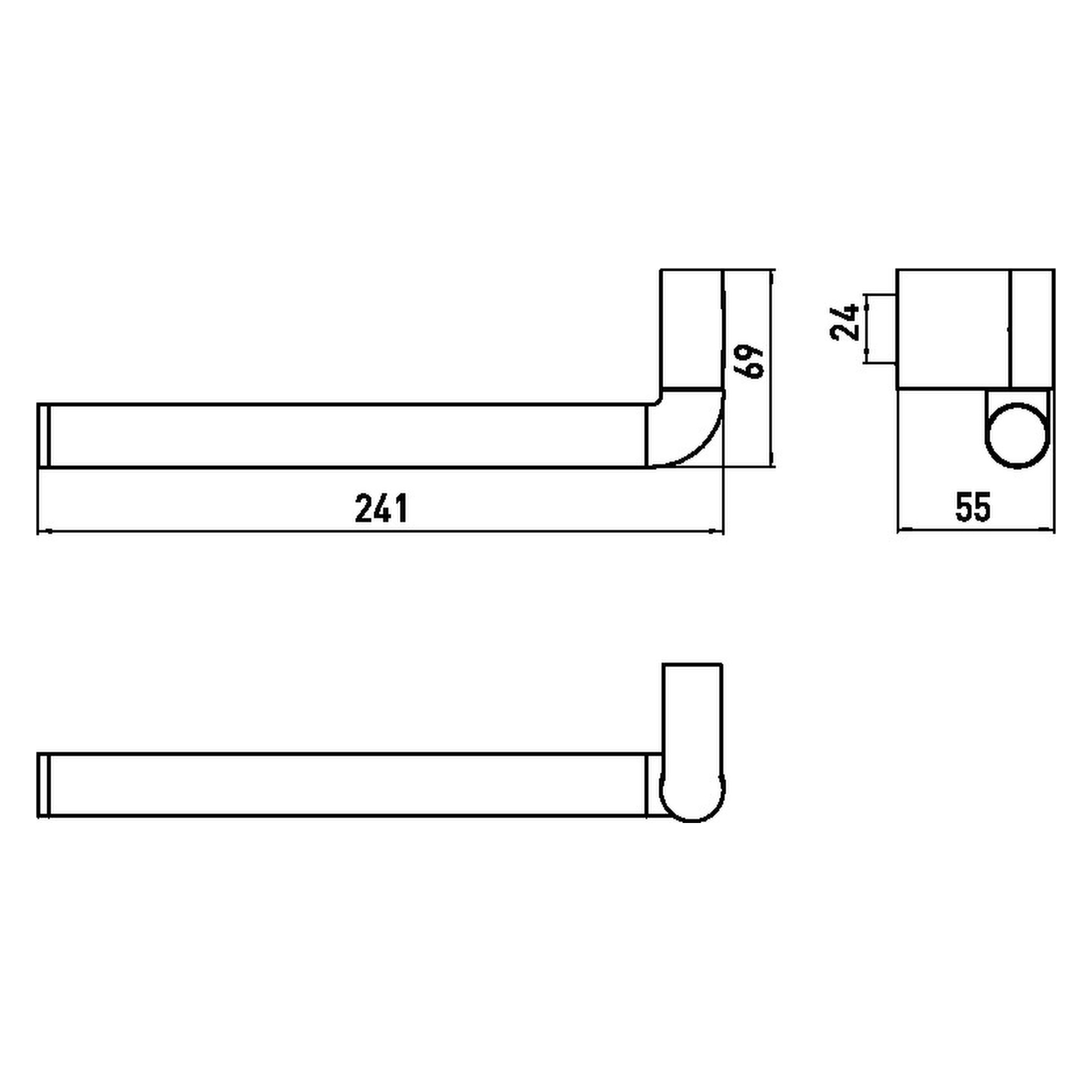 emco Handtuchhalter „system 2“, Befestigung verdeckt, rechts, 1-armig 241 mm in chrom