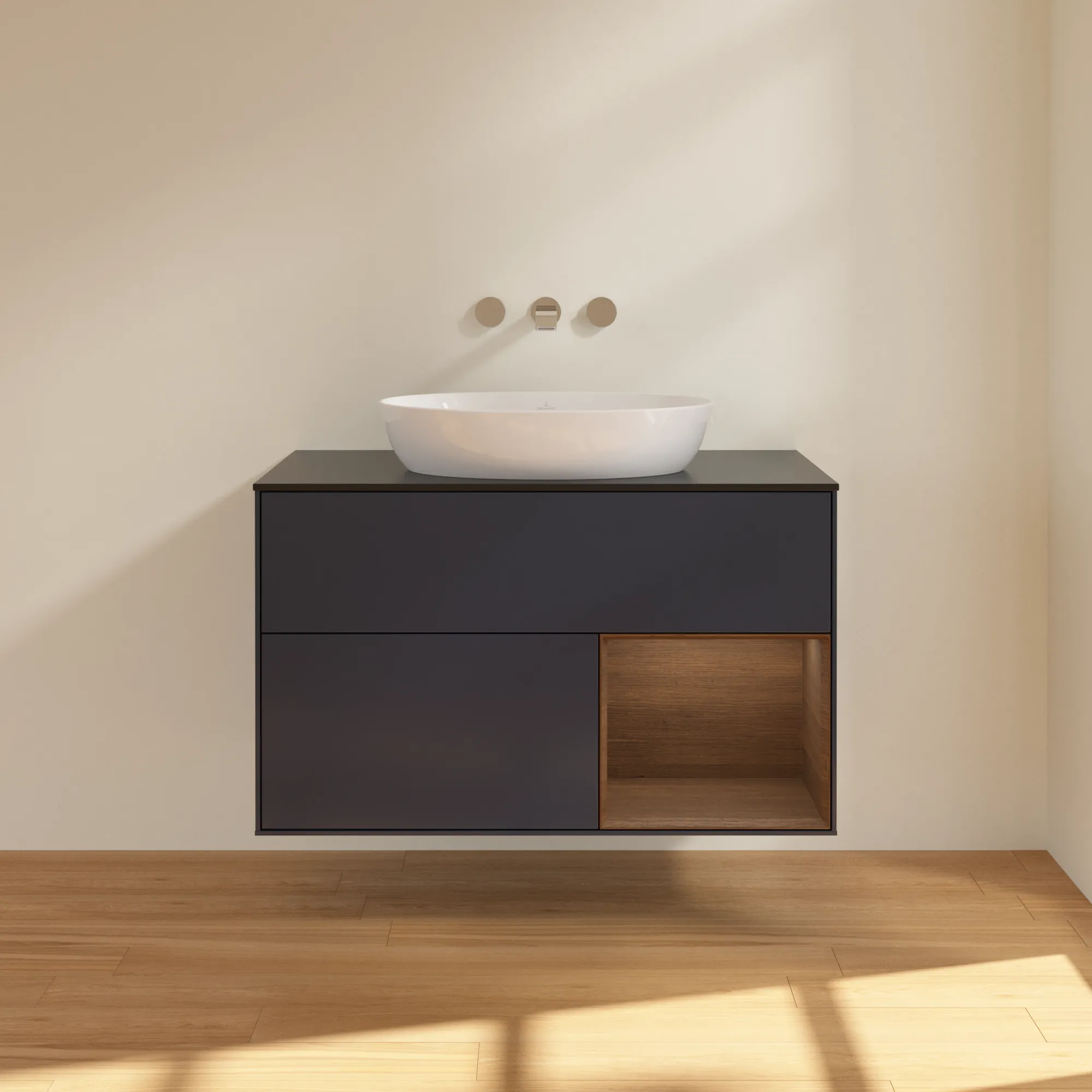 Villeroy & Boch Waschtischunterschrank „Finion“ für Schrankwaschtisch 1000 × 603 × 501 mm Midnight Blue Matt Lacquer, für Becken mittig, ohne Hahnlochbohrung Villeroy & Boch Waschtischunterschrank „Finion“ für Schrankwaschtisch 1000 × 603 × 501 mm Midnight Blue Matt Lacquer, für Becken mittig, ohne Hahnlochbohrung