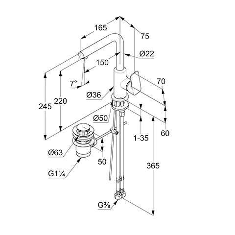 Kludi PURE&STYLE WT-EHM m. seitl. Bed., Waschtisch-Einhandmischer, chrom Kludi PURE&STYLE WT-EHM m. seitl. Bed., Waschtisch-Einhandmischer, chrom