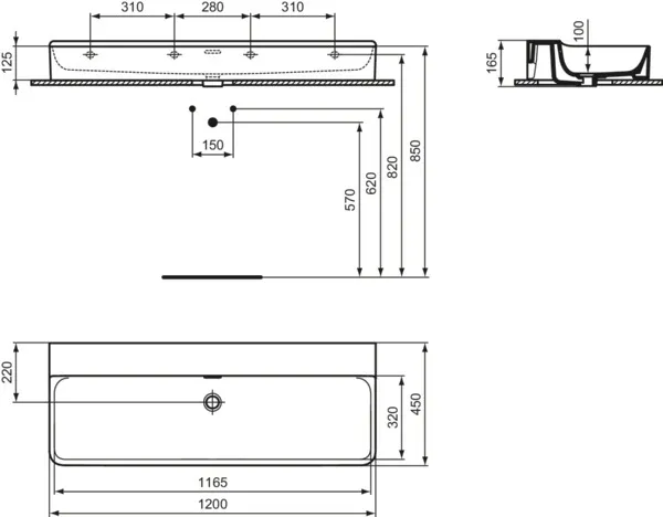 Waschbecken „Conca“ 120 × 45 × 16,5 cm in Weiß