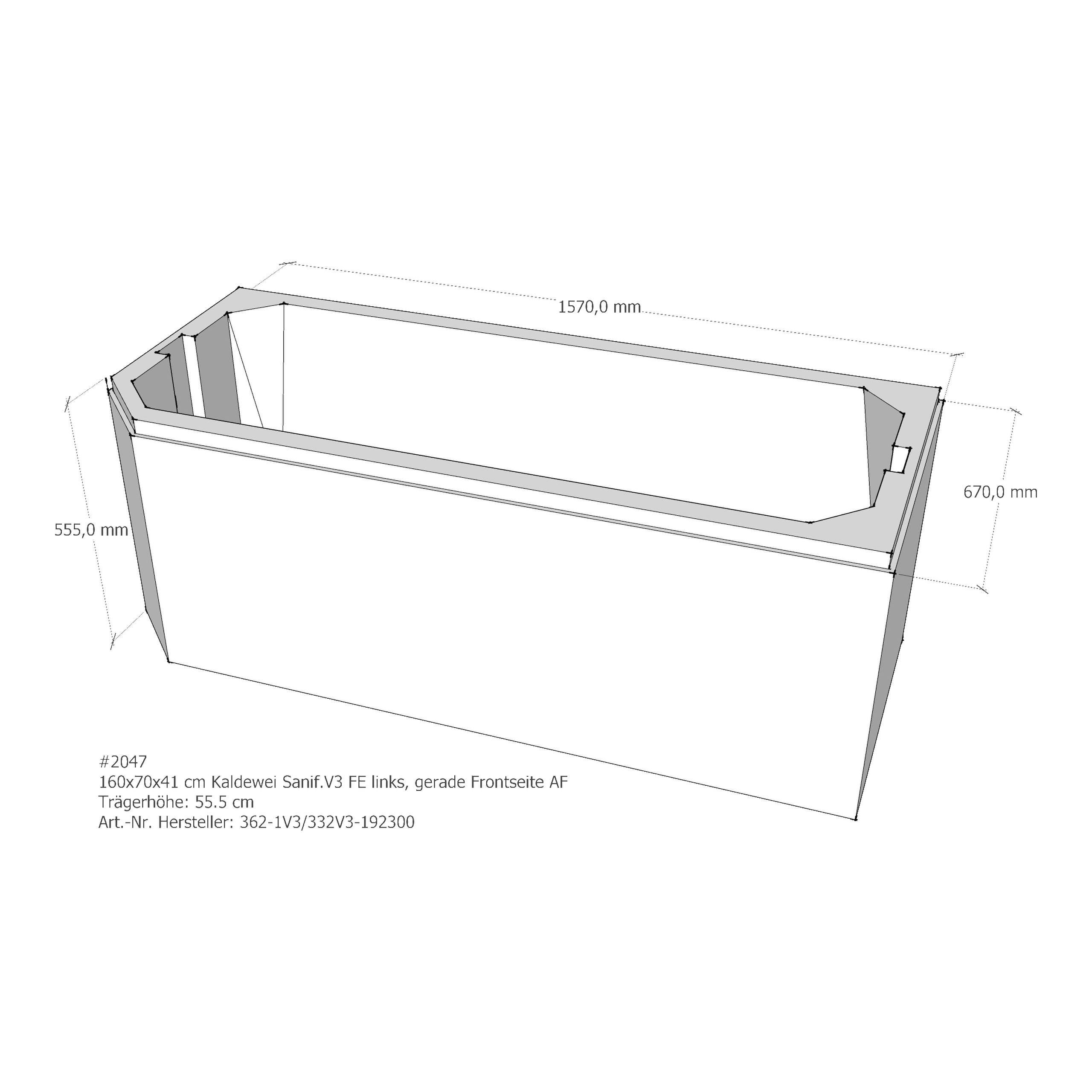 Badewannenträger für Kaldewei Saniform V3 FE links 160 × 70 × 41 cm