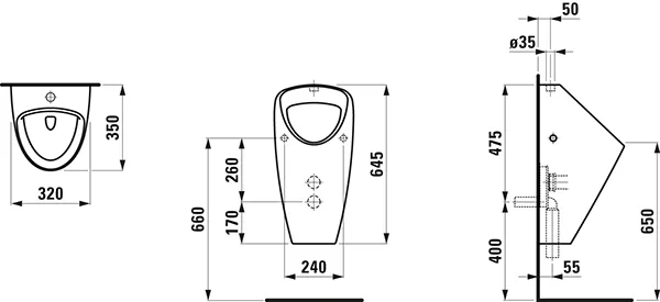 Absaugeurinal CAPRINO PLUS 350x320x645 Zulauf außen ohne Steuerung ohne Fliege weiß