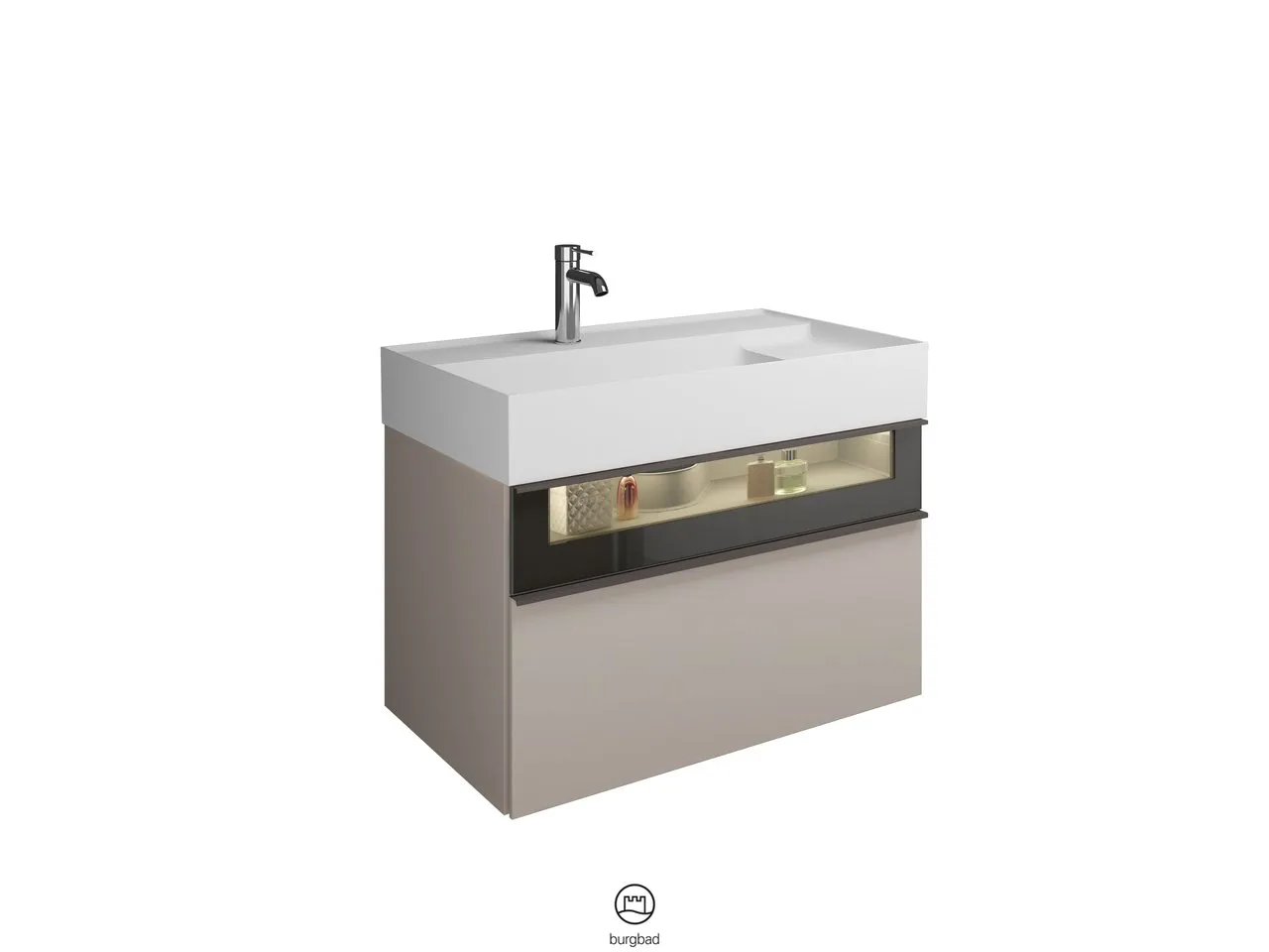 burgbad Yumo Mi-Waschtisch inkl. WTU (SFMX082), Mineralguss, 470x815x610, PG1