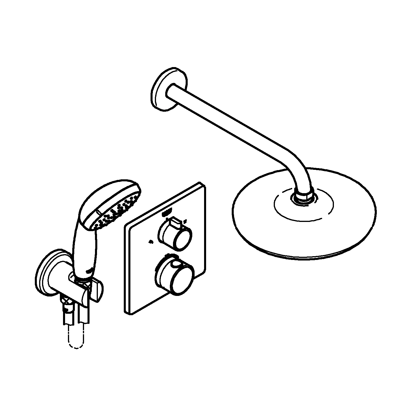 Duschsystem Unterputz Grohtherm 34729, mit Grohtherm Thermostat mit integrierter 2-Wege-Umstellung, Tempesta 210 Kopfbrause 9,5 l/min, eckige Rosette, chrom