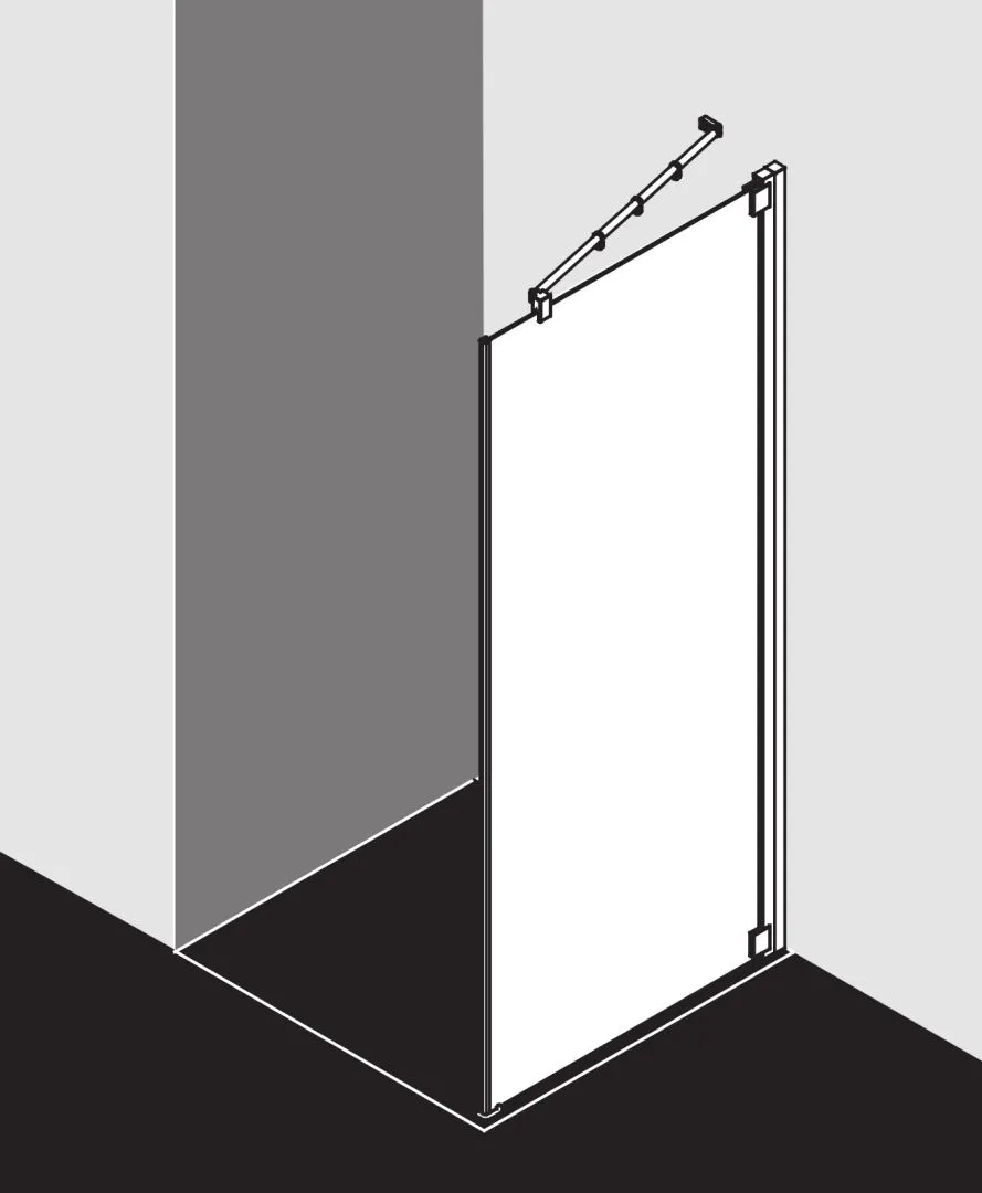 Kermi Seitenwand rechts für Ecke „RAYA“ Glas Klar, Profile Silber Hochglanz, BV: 870 - 900 mm GAK: 855 - 885 mm WE: 880 - 910 mm H: 1850 mm