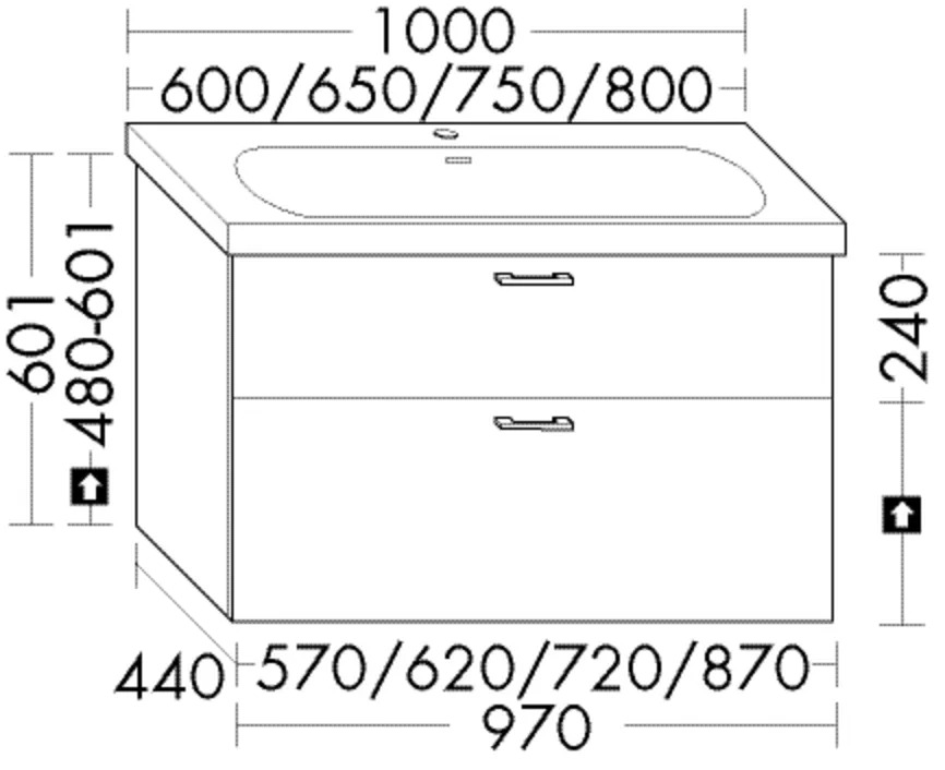 Burgbad Waschtischunterschrank Sys30 PG3 Diago, 440 x 620 x 601 mm, 1 Schublade oben mit Siphonausschnitt, 1 Auszug unten
