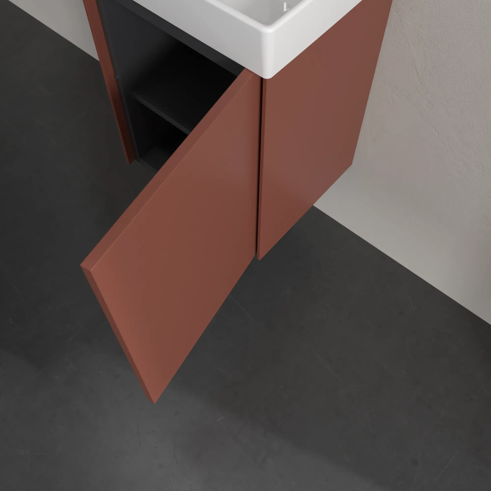 Villeroy & Boch Waschtischunterschrank mit Tür „Collaro“ 410 × 546 × 344 mm Wine Red, für Becken mittig, Anschlag rechts, ohne Beleuchtung Villeroy & Boch Waschtischunterschrank mit Tür „Collaro“ 410 × 546 × 344 mm Wine Red, für Becken mittig, Anschlag rechts, ohne Beleuchtung