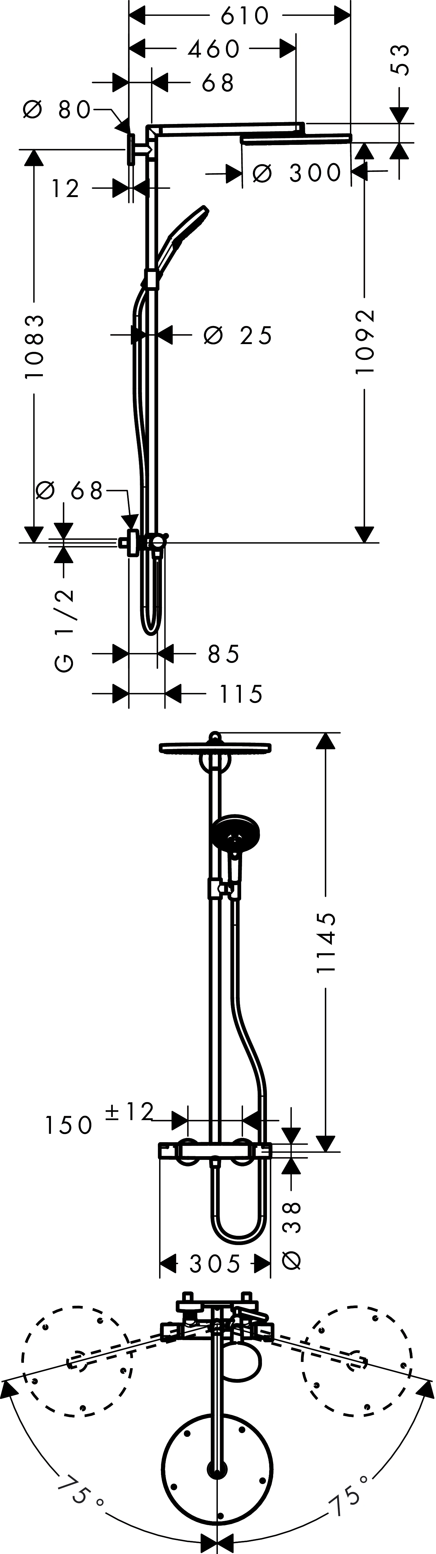 Showerpipe Raindance Select chrom mit Kopfbrause Raindance Air 1jet 300mm