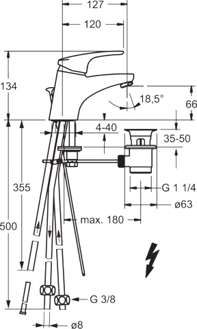 HA Einhebelmischer Waschtischbatterie HANSAMIX 0132 Kupferrohr Zugstangenablaufgarnitur Ausladung 127 mm DN15 Chrom