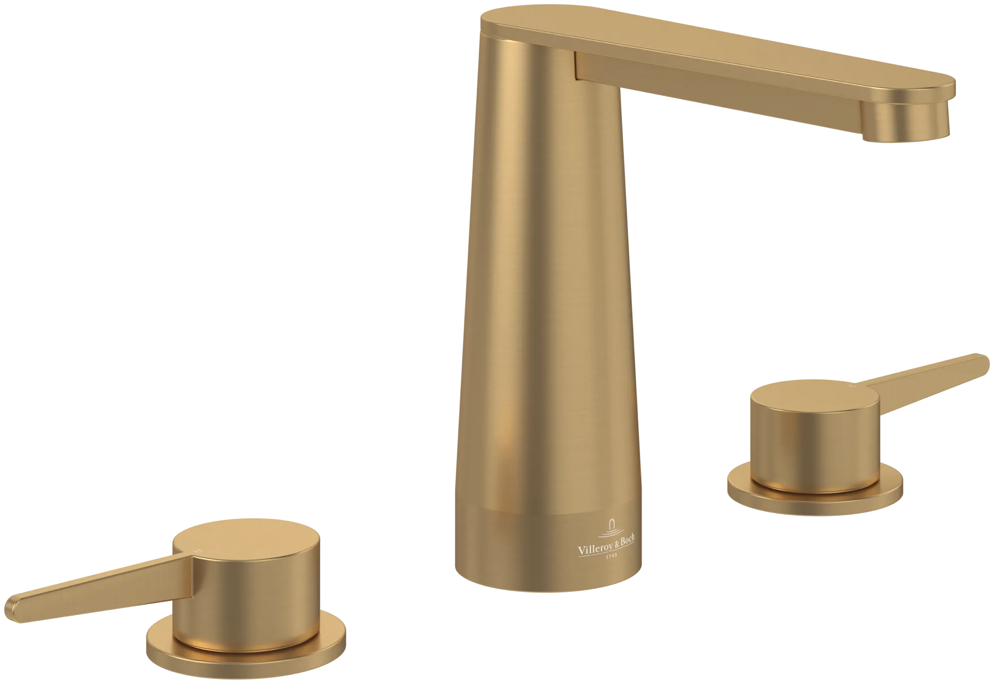 Villeroy & Boch Conum Dreiloch-Waschtischarmatur, Brushed Gold, 440 x 165 x 144 mm, Keramikkartusche, Laminarstrahl, SmartPressure Villeroy & Boch Conum Dreiloch-Waschtischarmatur, Brushed Gold, 440 x 165 x 144 mm, Keramikkartusche, Laminarstrahl, SmartPressure