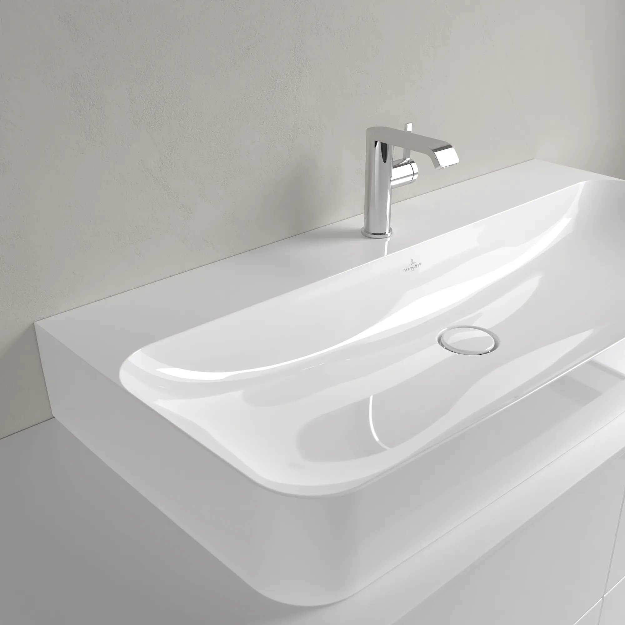 Villeroy & Boch Wandwaschtisch aus TitanCeram geschliffen „Finion“ 1000 × 470 × 165 mm, mit Hahnlochbohrung, Hahnlochposition mittig in Weiß Alpin, mit CeramicPlus Villeroy & Boch Wandwaschtisch aus TitanCeram geschliffen „Finion“ 1000 × 470 × 165 mm, mit Hahnlochbohrung, Hahnlochposition mittig in Weiß Alpin, mit CeramicPlus