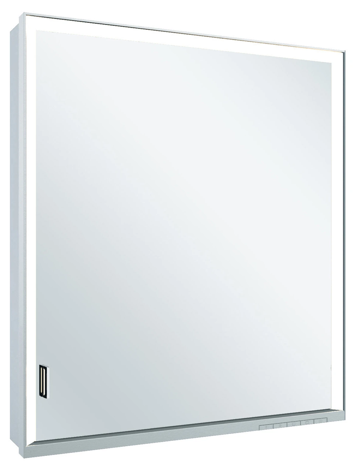 KEUCO Wandvorbau Spiegelschrank mit verdecktem Ablagefach „Royal Lumos“ 650 × 735 × 130 mm in Silber (eloxiert), Anschlag rechts, rechts
