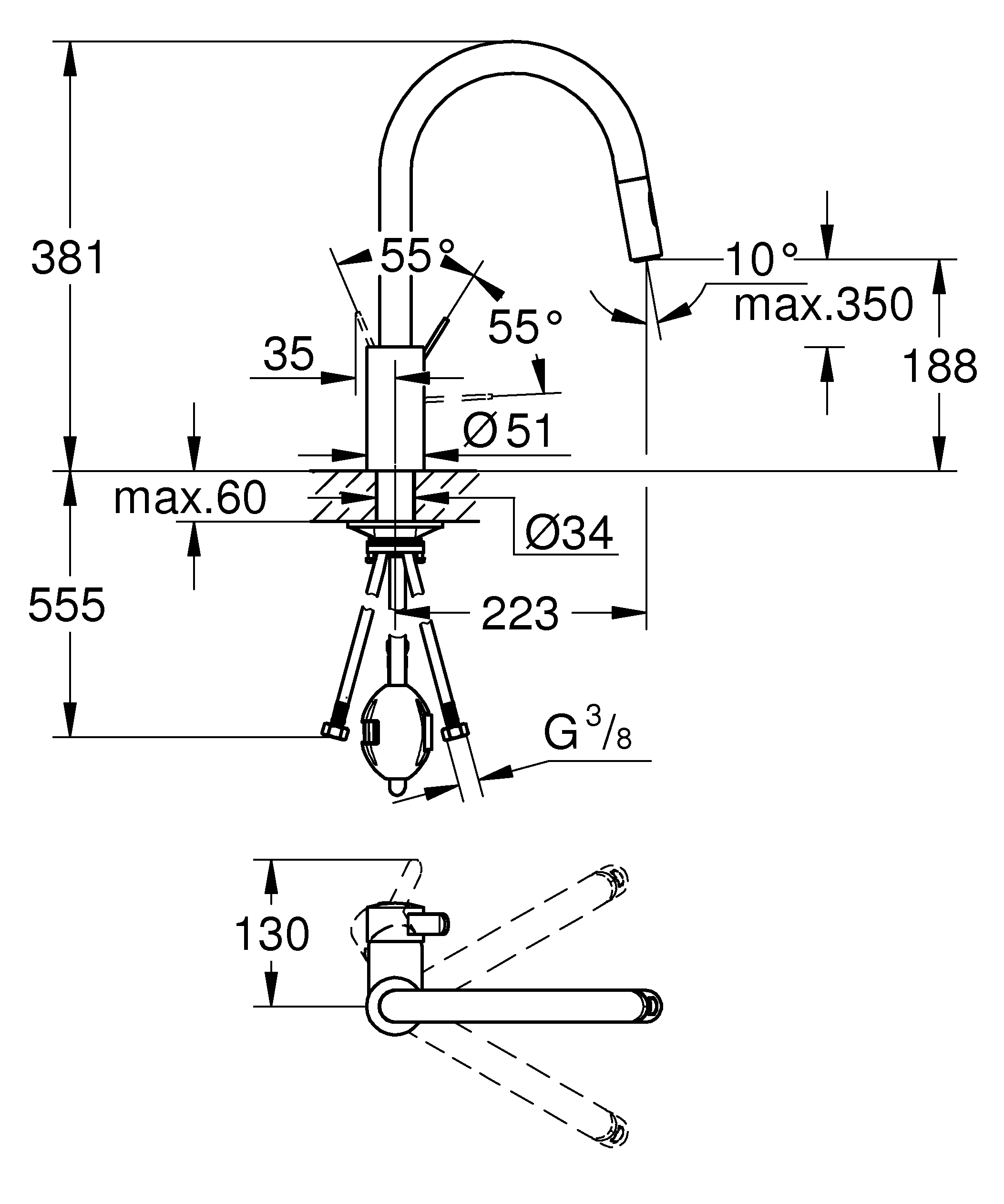 Einhand-Spültischbatterie Eurosmart Cosmopolitan 31481_1, hoher Auslauf, Einlochmontage, herausziehbare Dual Spülbrause, getrennte innenliegende Wasserwege – kein Kontakt mit Blei oder Nickel, chrom