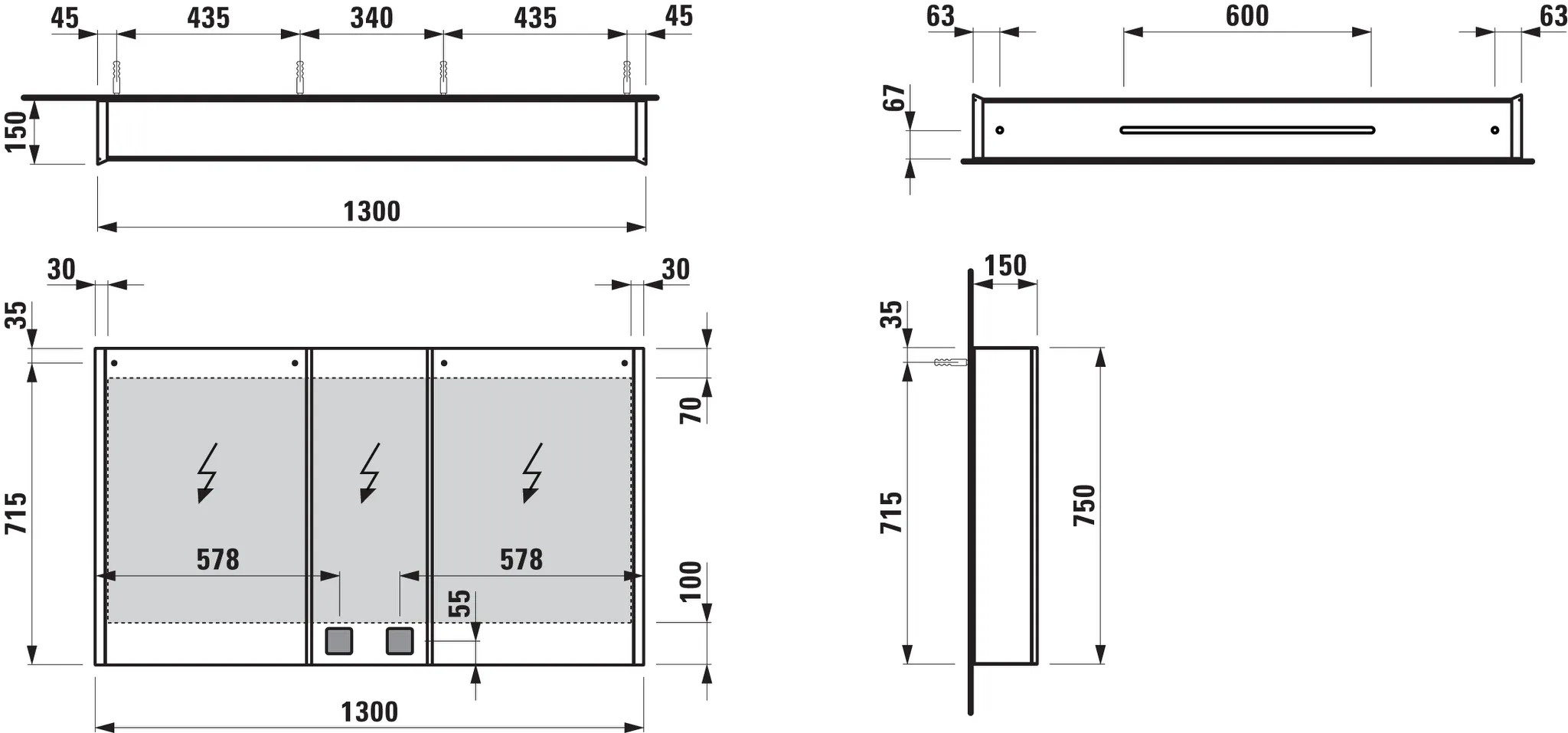 Laufen Spiegelschrank FRAME 25 LED-Beleuchtung vertikal Sensor-Schalter Ambientelicht 1300x750x150 3 Türen weiß Laufen Spiegelschrank FRAME 25 LED-Beleuchtung vertikal Sensor-Schalter Ambientelicht 1300x750x150 3 Türen weiß